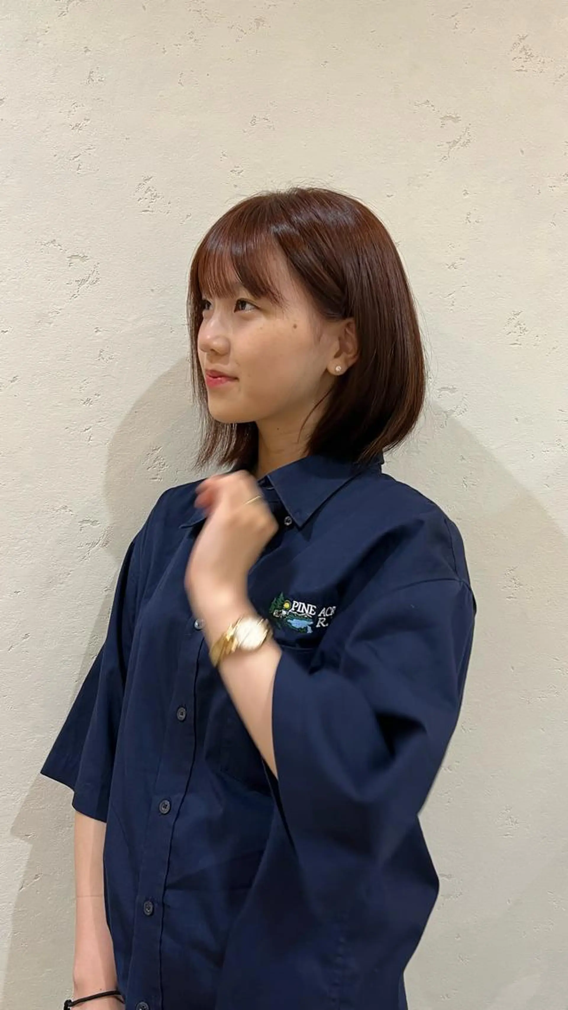 ミディアム オレンジブラウン ボブ/レイヤー/ニュ アンスパーマ/小夏のヘアスタイル