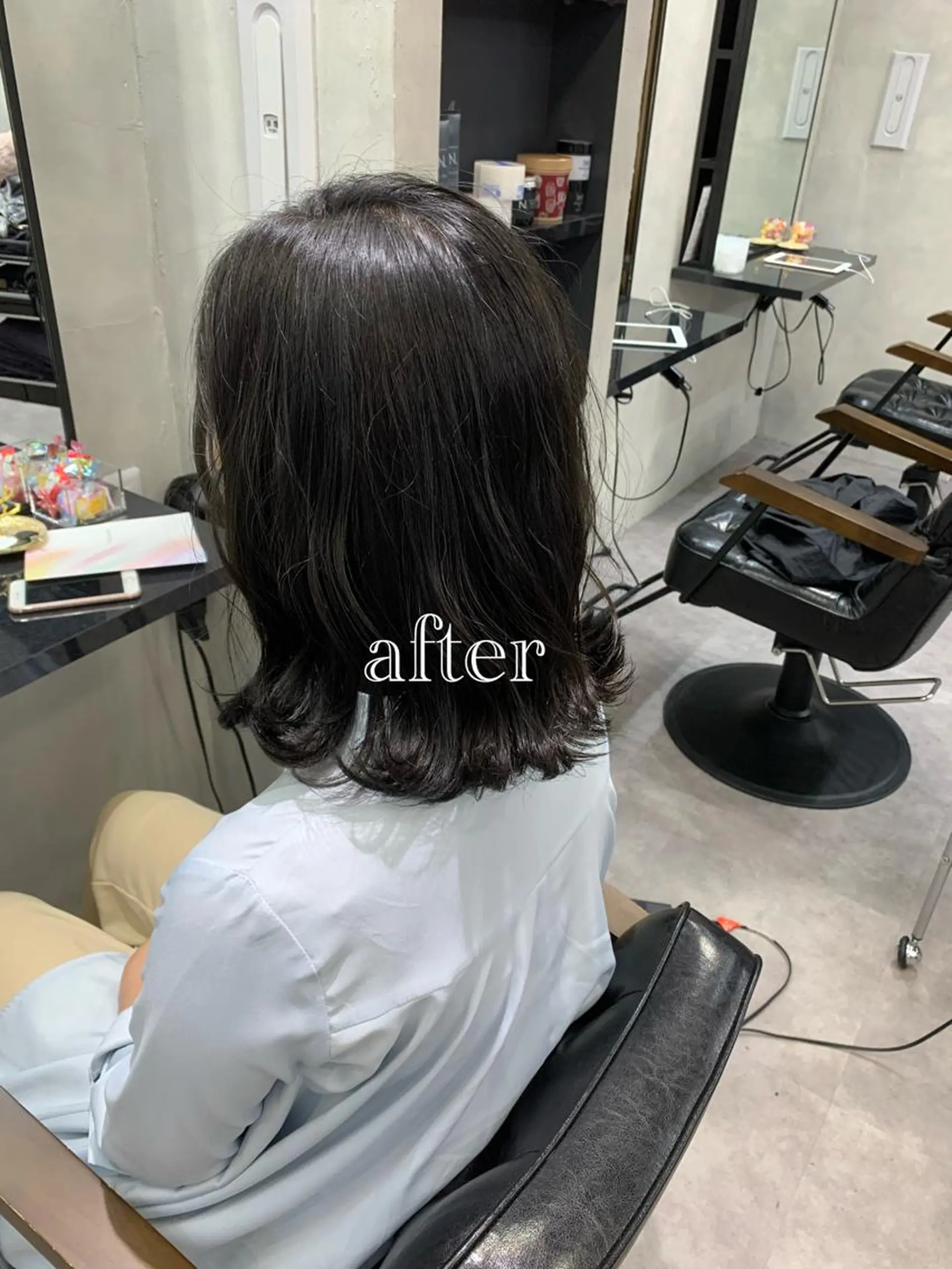 ミディアム カラー 黒髪 ブリーチ ブルーカラー ブルーブラック ブリーチなしカラー 新宿/韓国レイヤー 髪質改善カラー/角所のヘアスタイル