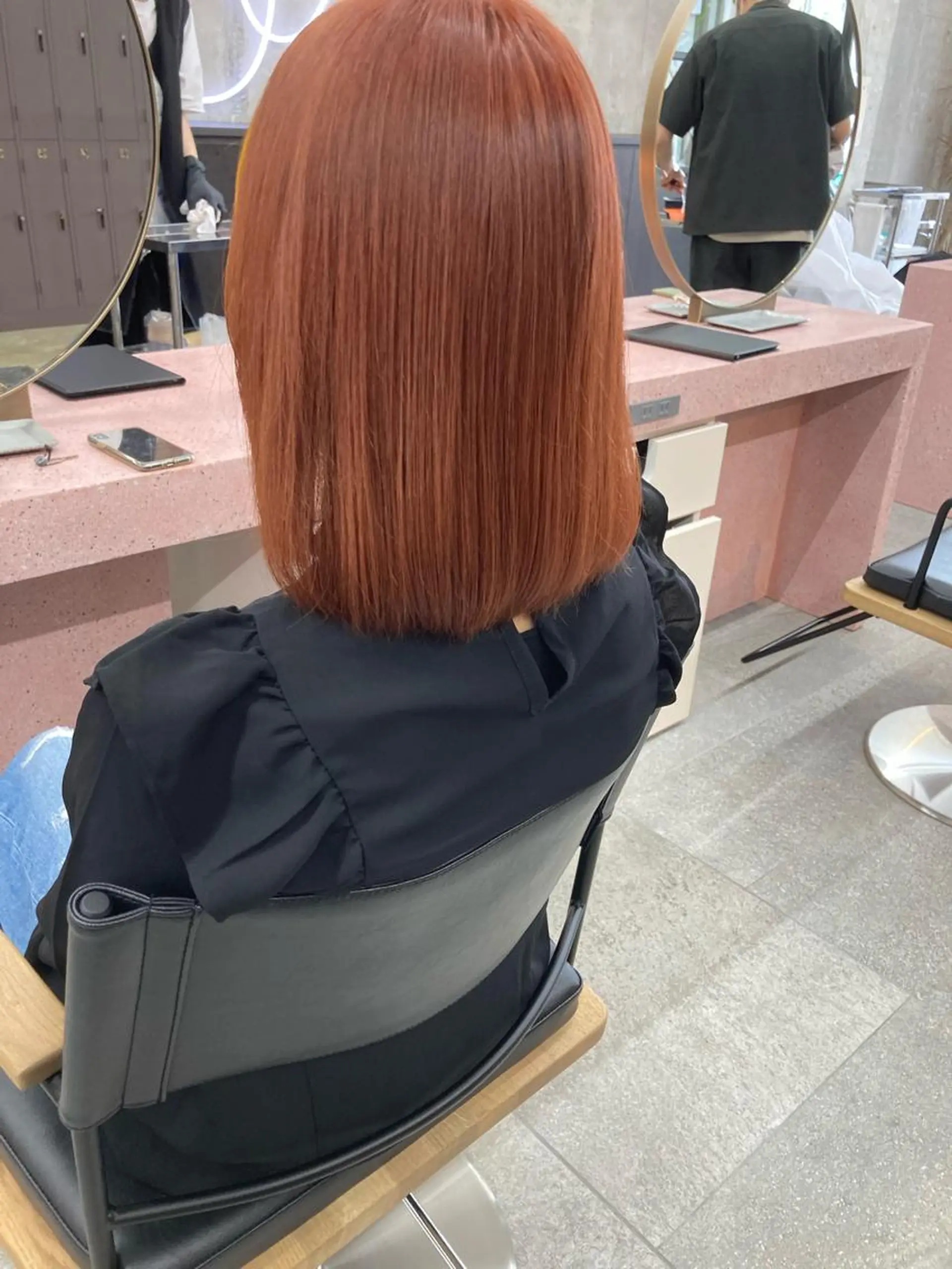 ミディアム カラー ブリーチ オレンジ ピンクカラー カット ヘアカラー トリートメント 小木曽智美 /ボブ/ショートのヘアスタイル