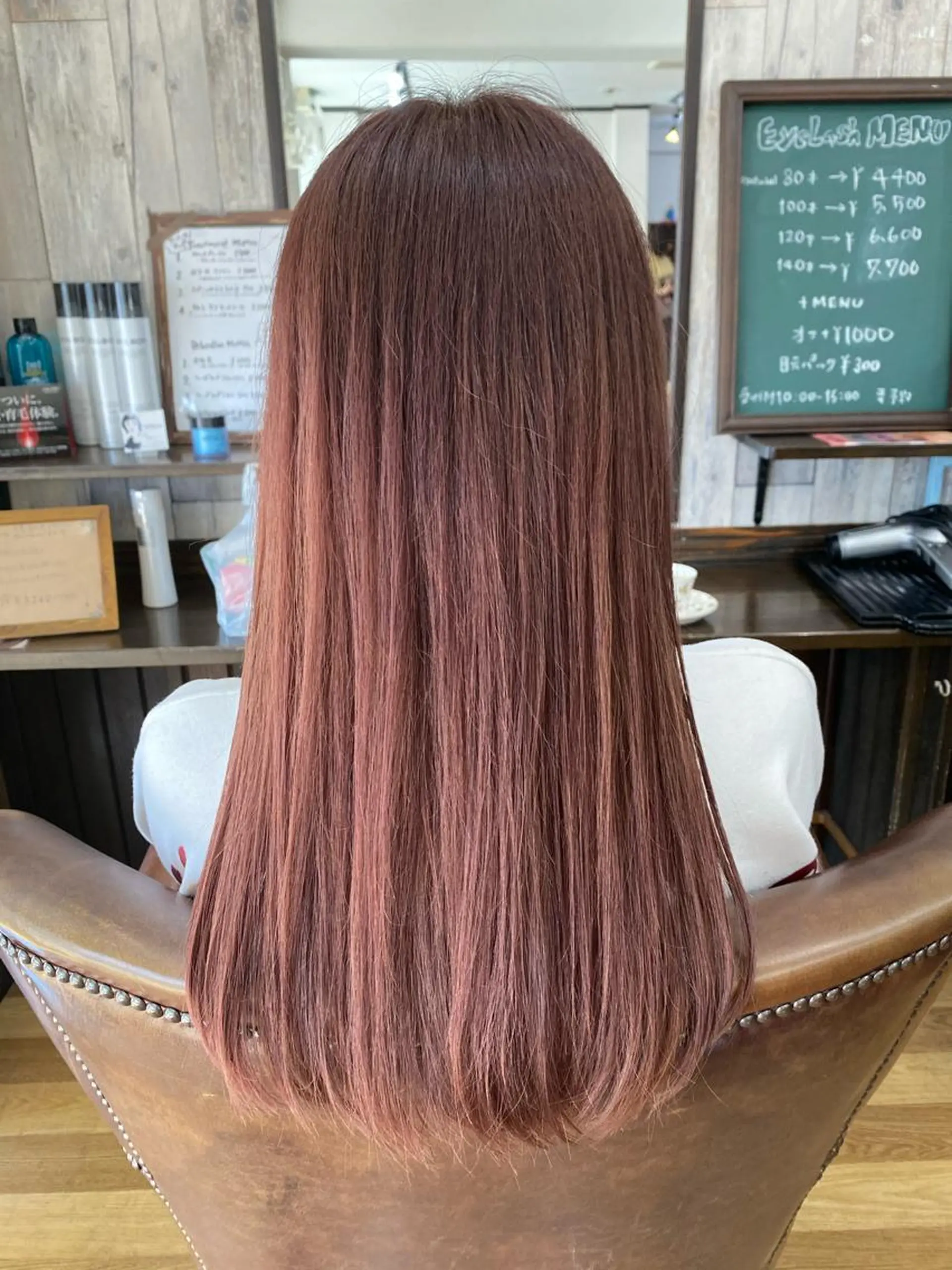 ロング カラー ベージュカラー ピンクカラー ピンクベージュ カット 縮毛矯正 大芝 沙耶のヘアスタイル