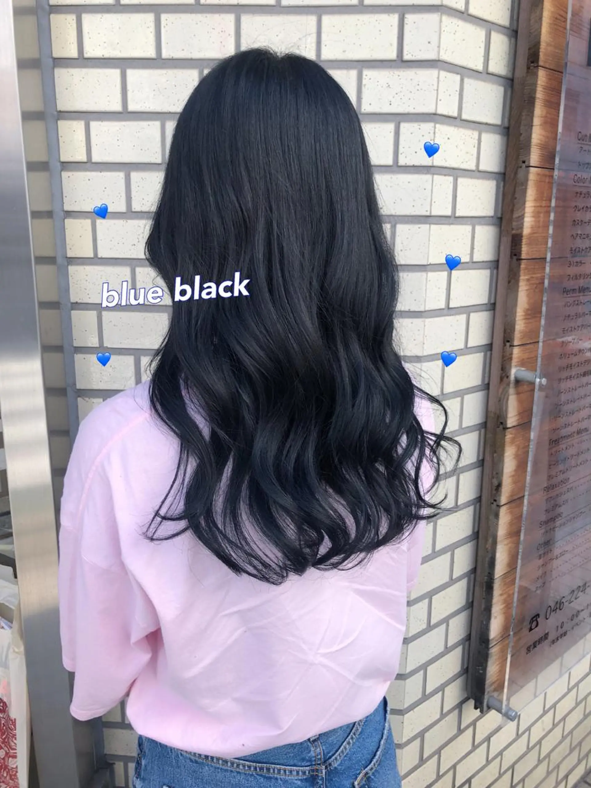 ロング カラー 黒髪 ブリーチ ブルーカラー ブルーブラック ケアブリーチ 韓国ヘア得意❤︎森澤 悠佳のヘアスタイル