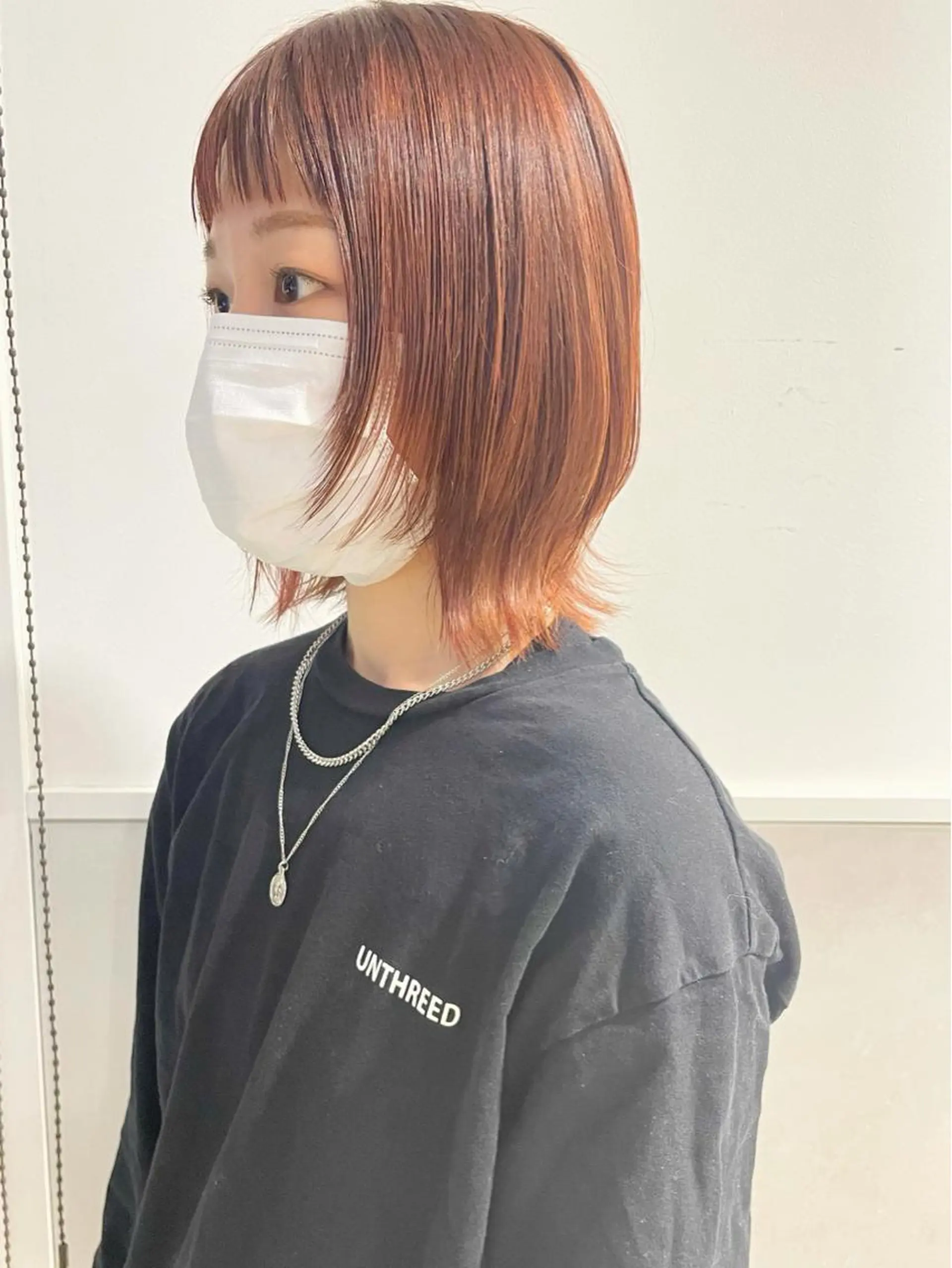 ミディアム カラー ボブレイヤー オレンジ ボブ レイヤーカット 齋藤 咲のヘアスタイル