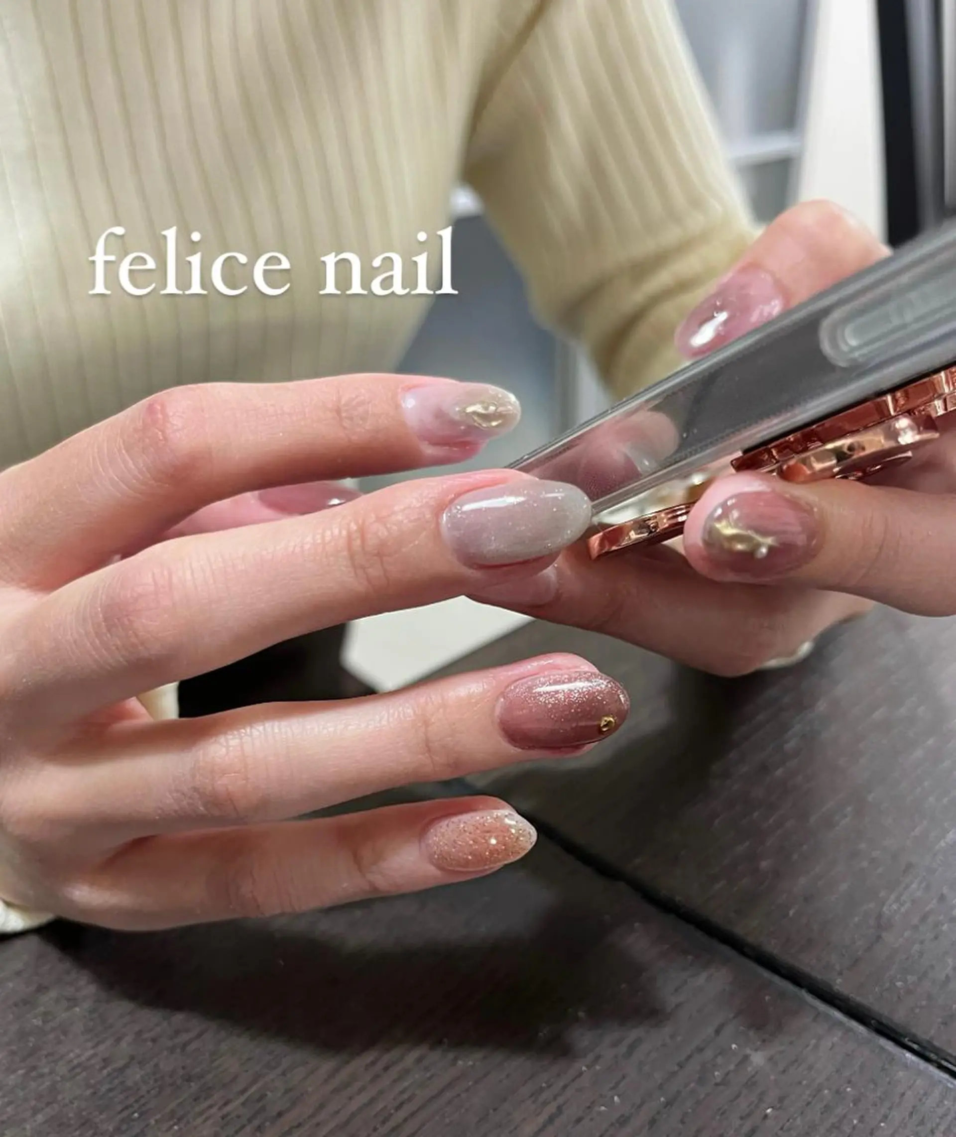 ネイル ブラウン ジェルネイル マグネットネイル ニュアンスネイル オフィスネイル felice nailのネイルデザイン