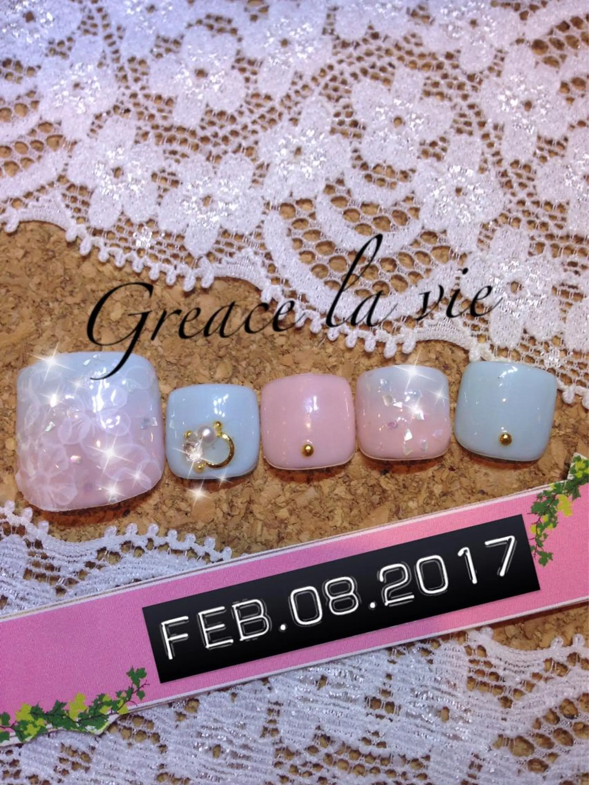 ロング カラー パーマ ネイル マツエク・マツパ フットネイル Greace  la vieのネイルデザイン