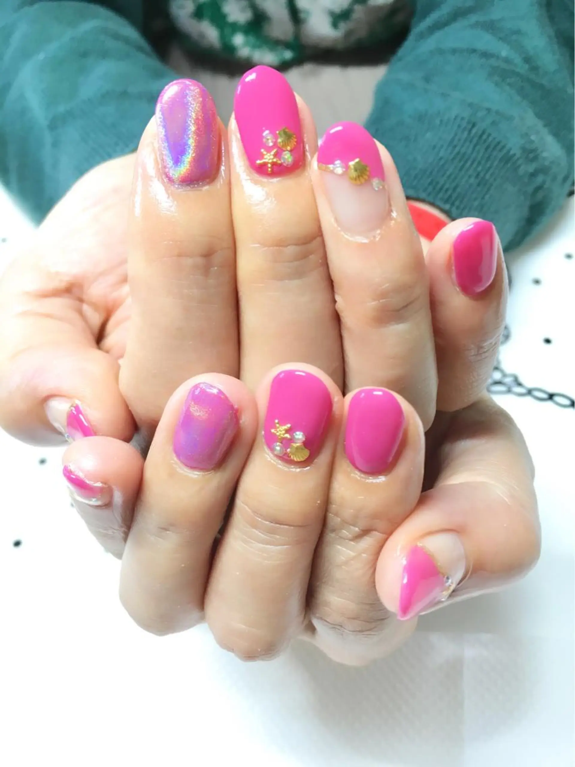 ネイル フットネイル ジェルネイル ミラーネイル パラジェル 春ネイル ハンドネイル clover nailのネイルデザイン