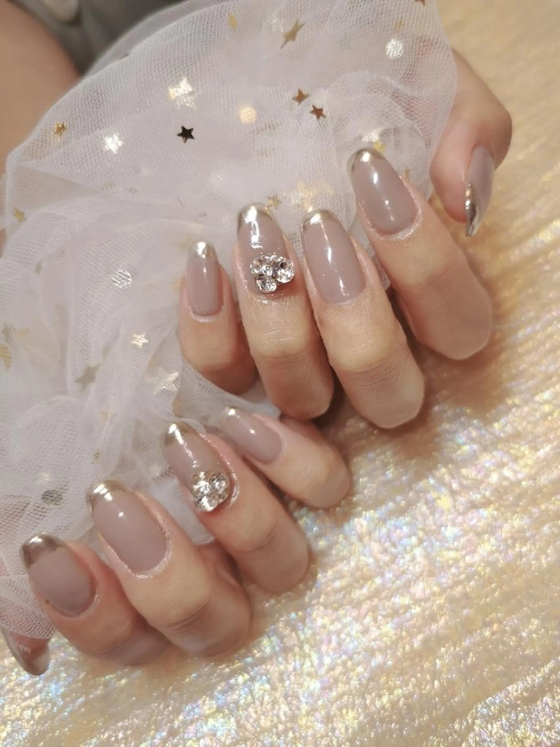 ネイル フレンチネイル ミラーネイル フィルイン・深爪矯正 長さ出し🎀のネイルデザイン