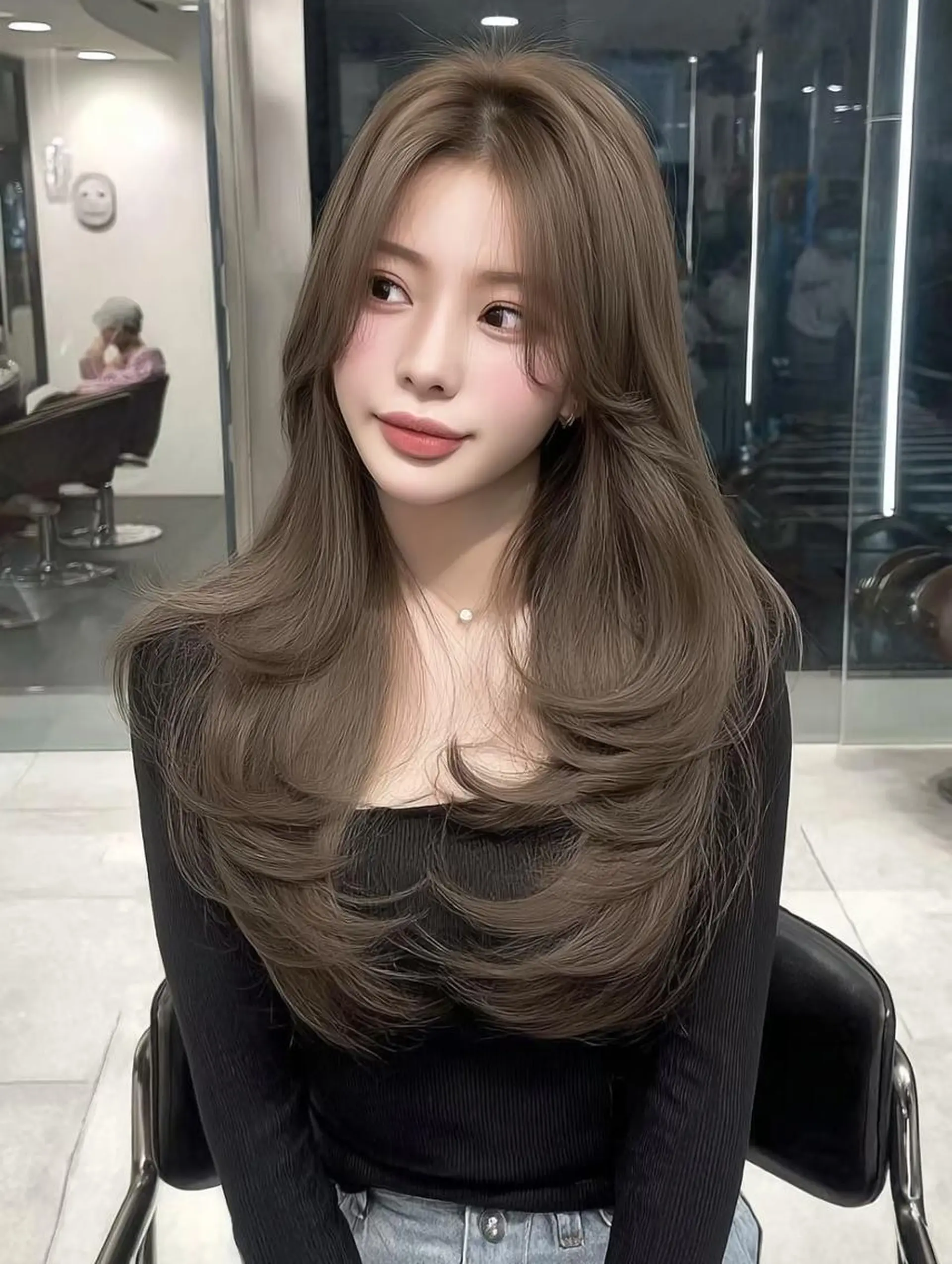 ロング くびれヘア 顔周りカット 髪質改善 ヨシンモリ 韓国風ヘア カット ヘアカラー sasa ササのヘアスタイル