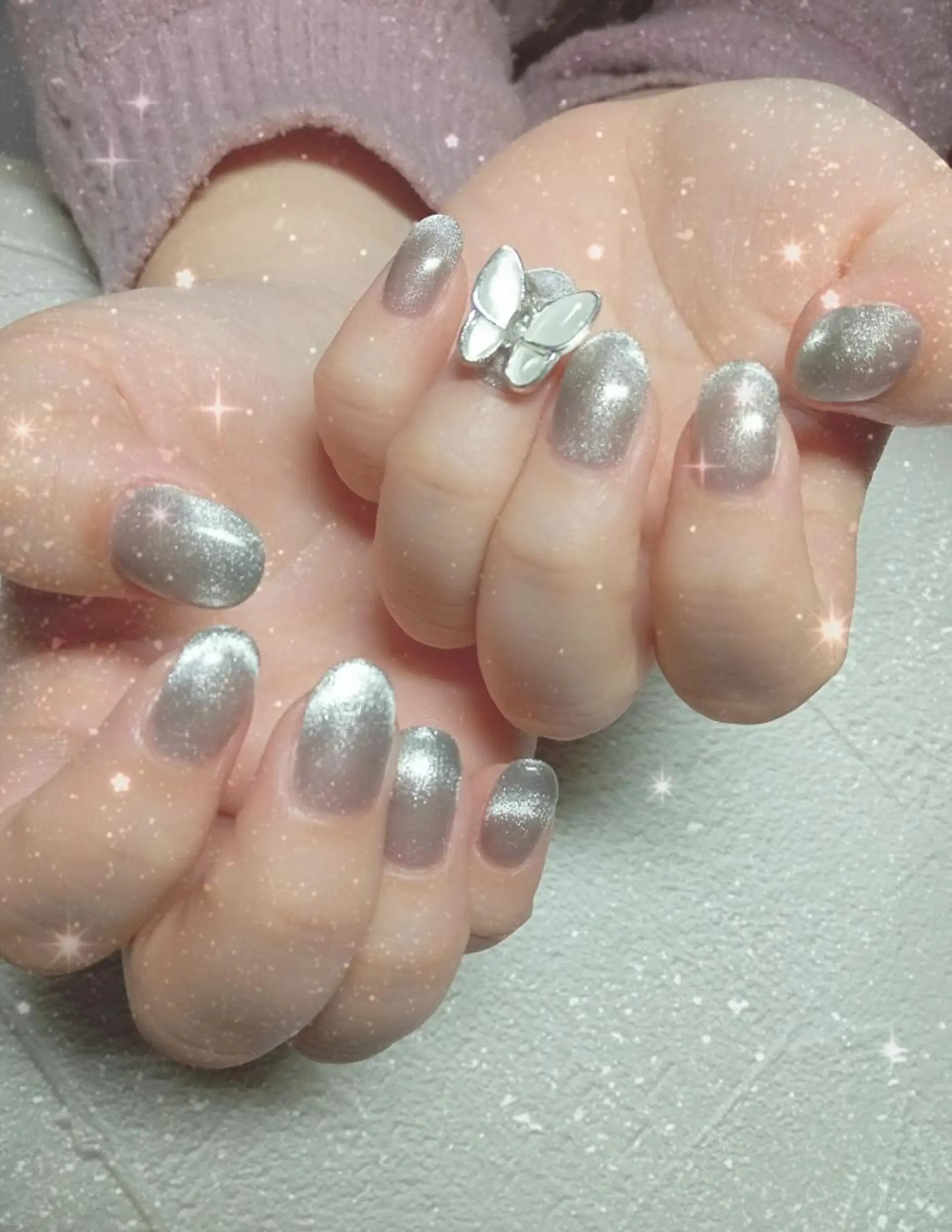 ネイル フレンチネイル キラキラネイル マグネットネイル マグネットフレンチ ビー玉ネイル ハンドネイル flure de neige yukiのネイルデザイン