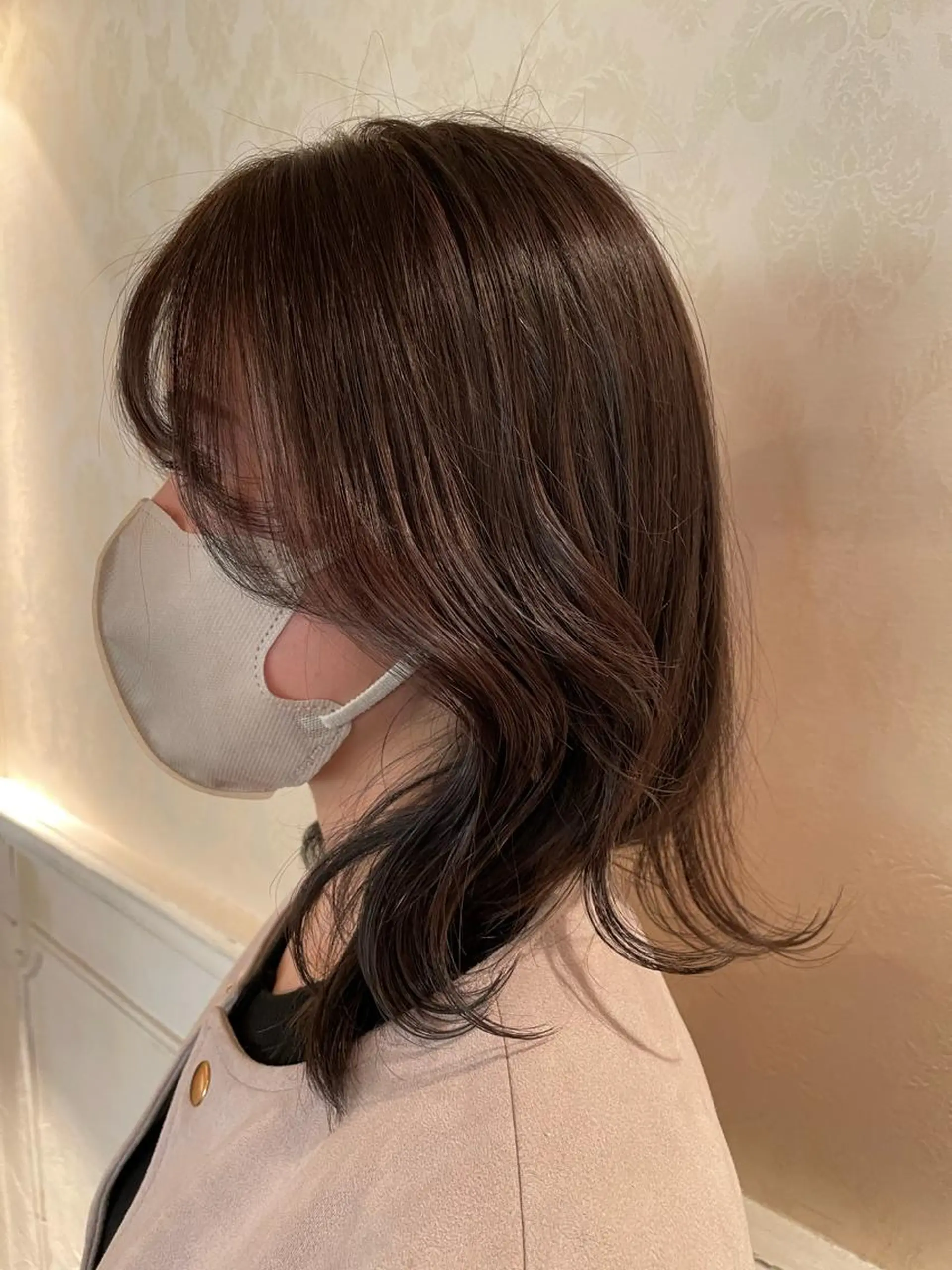 ミディアム ヘアアレンジ アッシュ 顔周りカット 韓国風ヘア 韓国風カット/ 髪質改善 黒崎のヘアスタイル