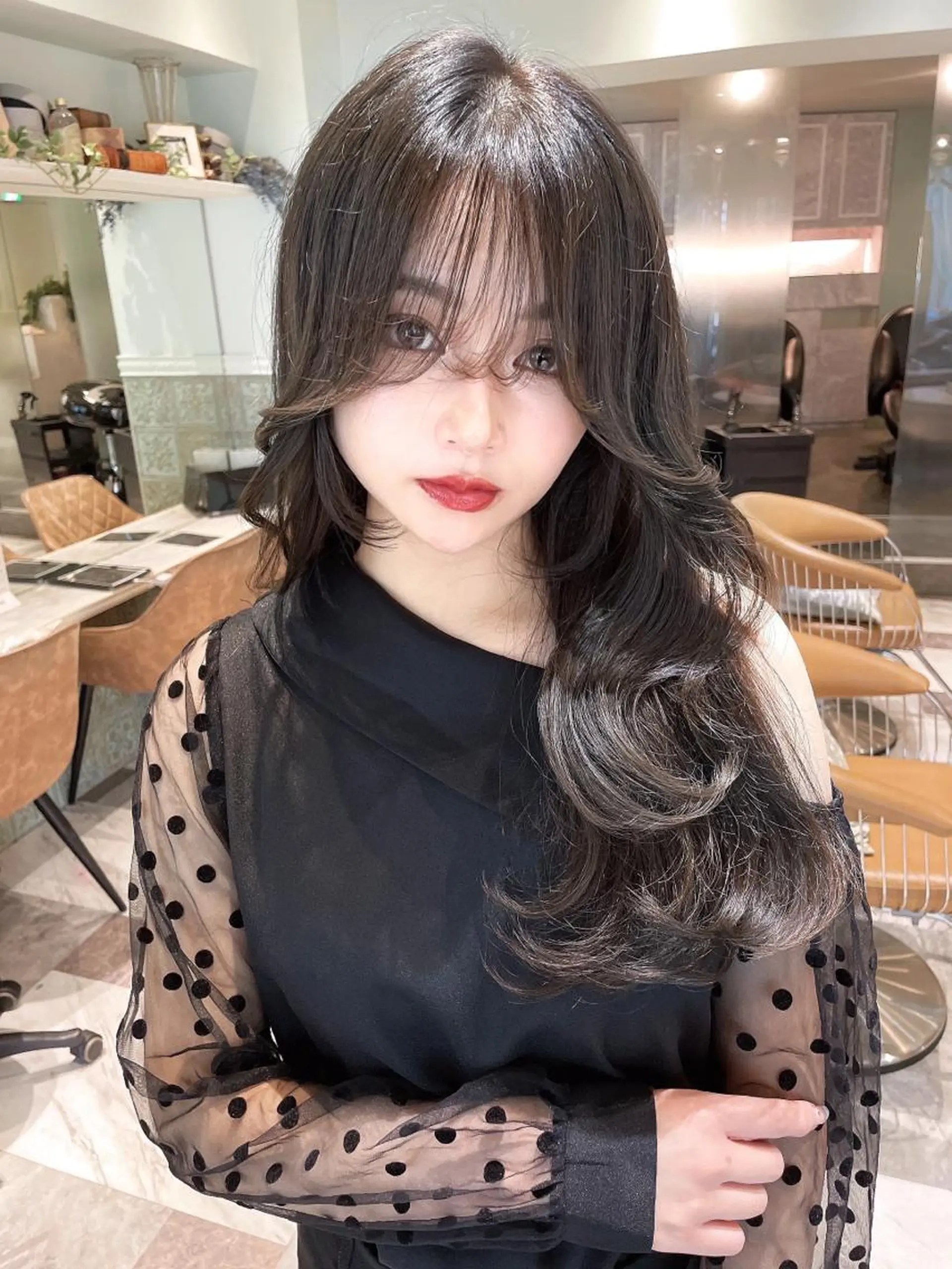 セミロング カラー ベージュカラー 黒髪 ブリーチ ブルーカラー ブルーブラック カット ヘアカラー トリートメント 木屋元一/透明感 /前髪/ショートボブのヘアスタイル