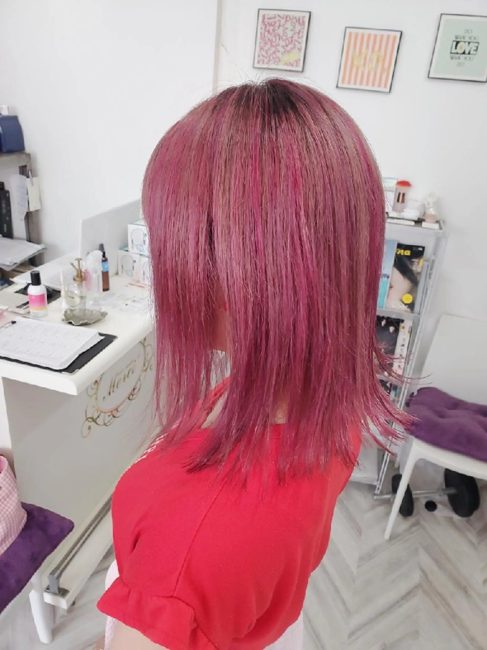 ミディアム ヘアアレンジ カラー ピンクカラー ナカシマ  アユミのヘアスタイル