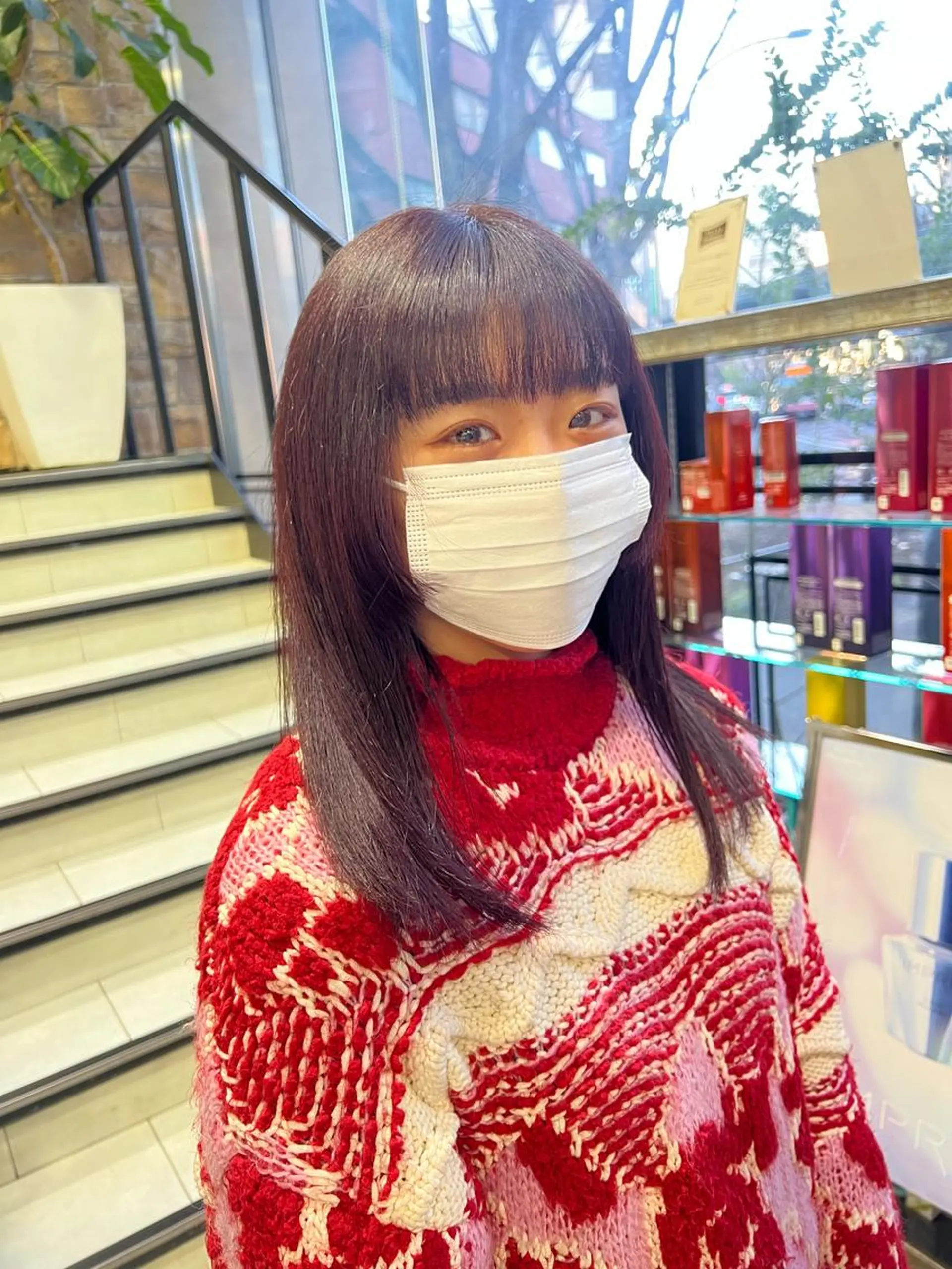 ミディアム カラー ヘアアレンジ ブラウンカラー レッドカラー レッドブラウン 顔まわりレイヤー レイヤーカット チャンモリパーマ/韓 国/Minami🦋のヘアスタイル