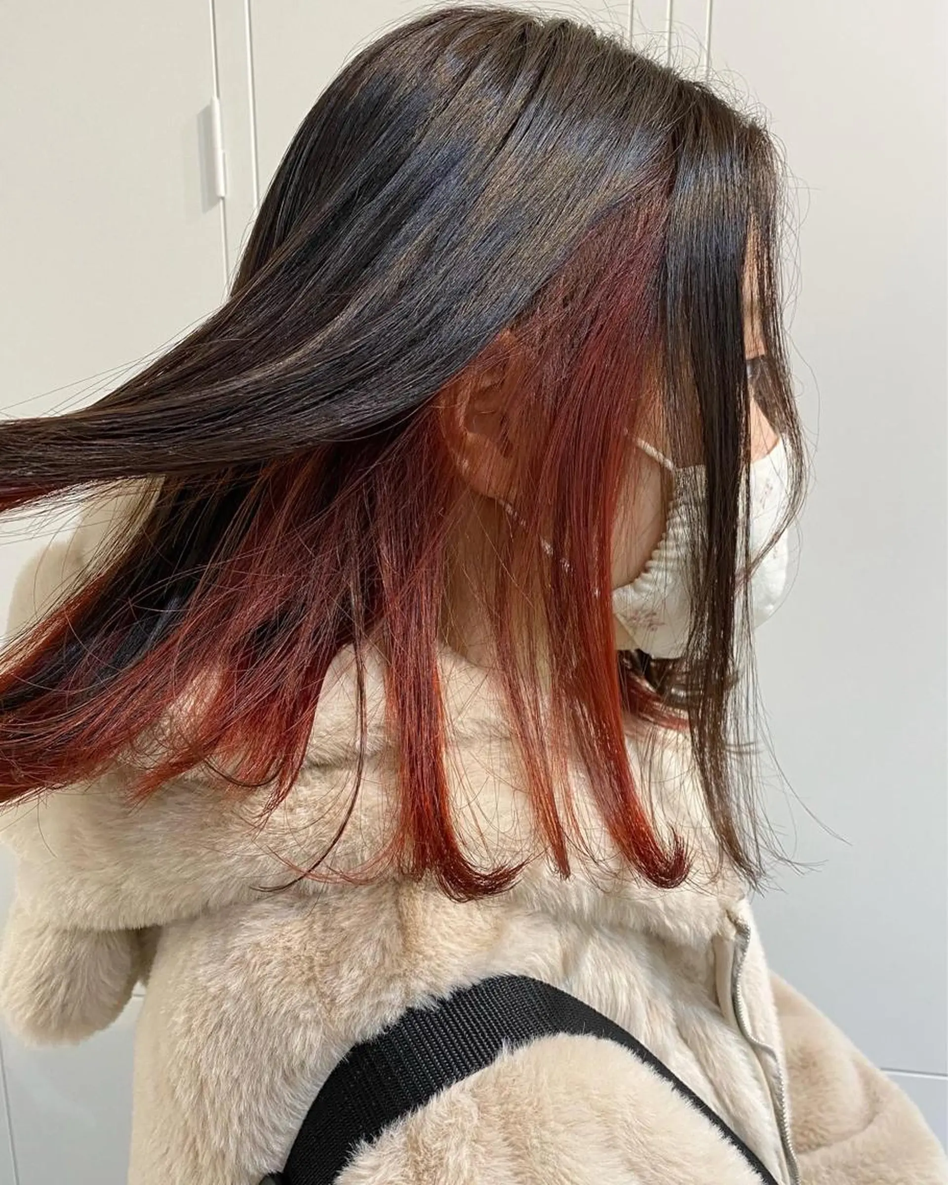 ミディアム カラー インナーカラー レッドカラー 🎀暖色カラー🎀 おかだみほのヘアスタイル