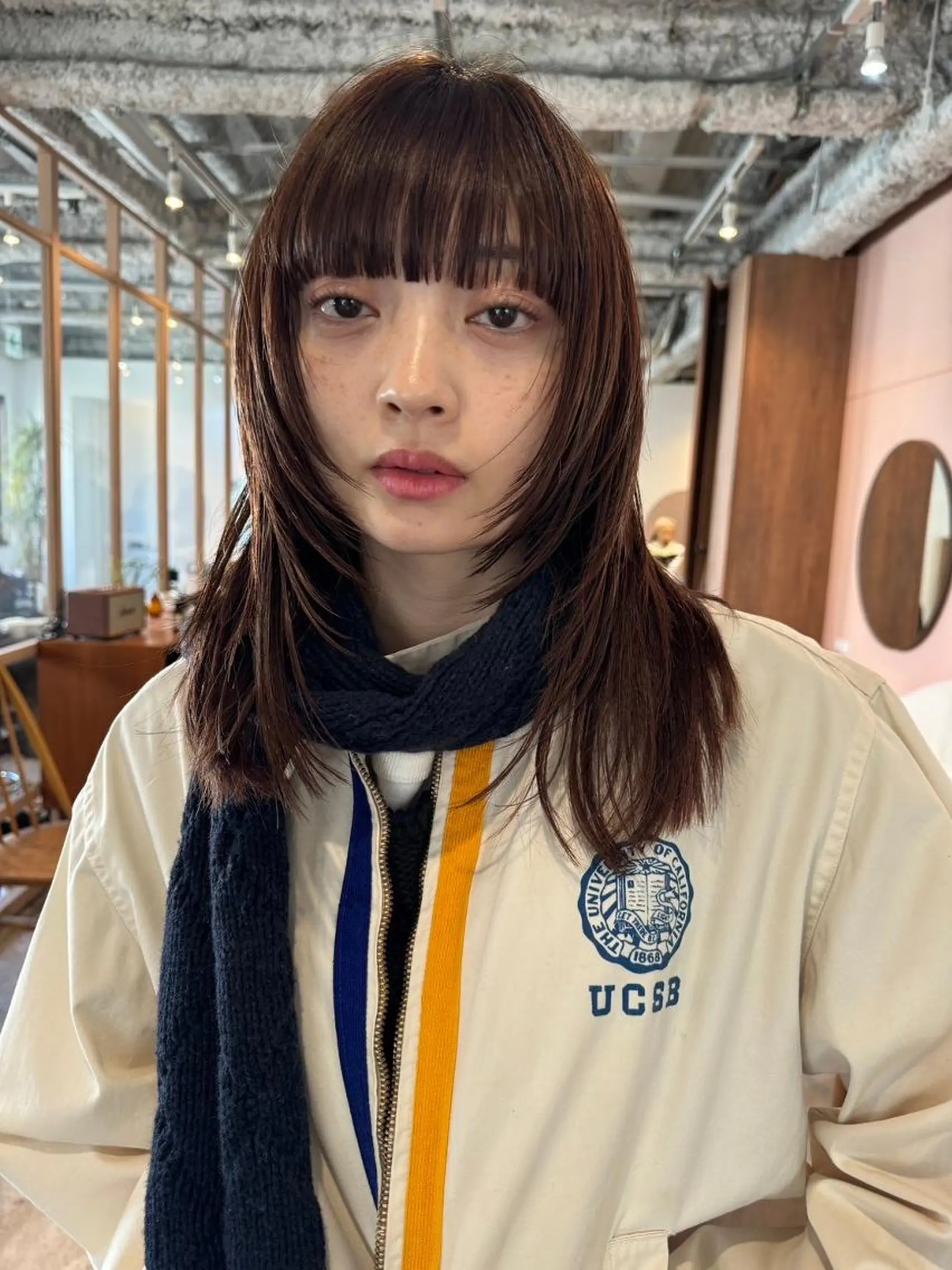 ミディアム カラー パーマ ショートボブ ミディアムパーマ アディクシーカラー ブリーチ ケアブリーチ カット ヘアカラー トリートメント CEINE＋ officialのヘアスタイル