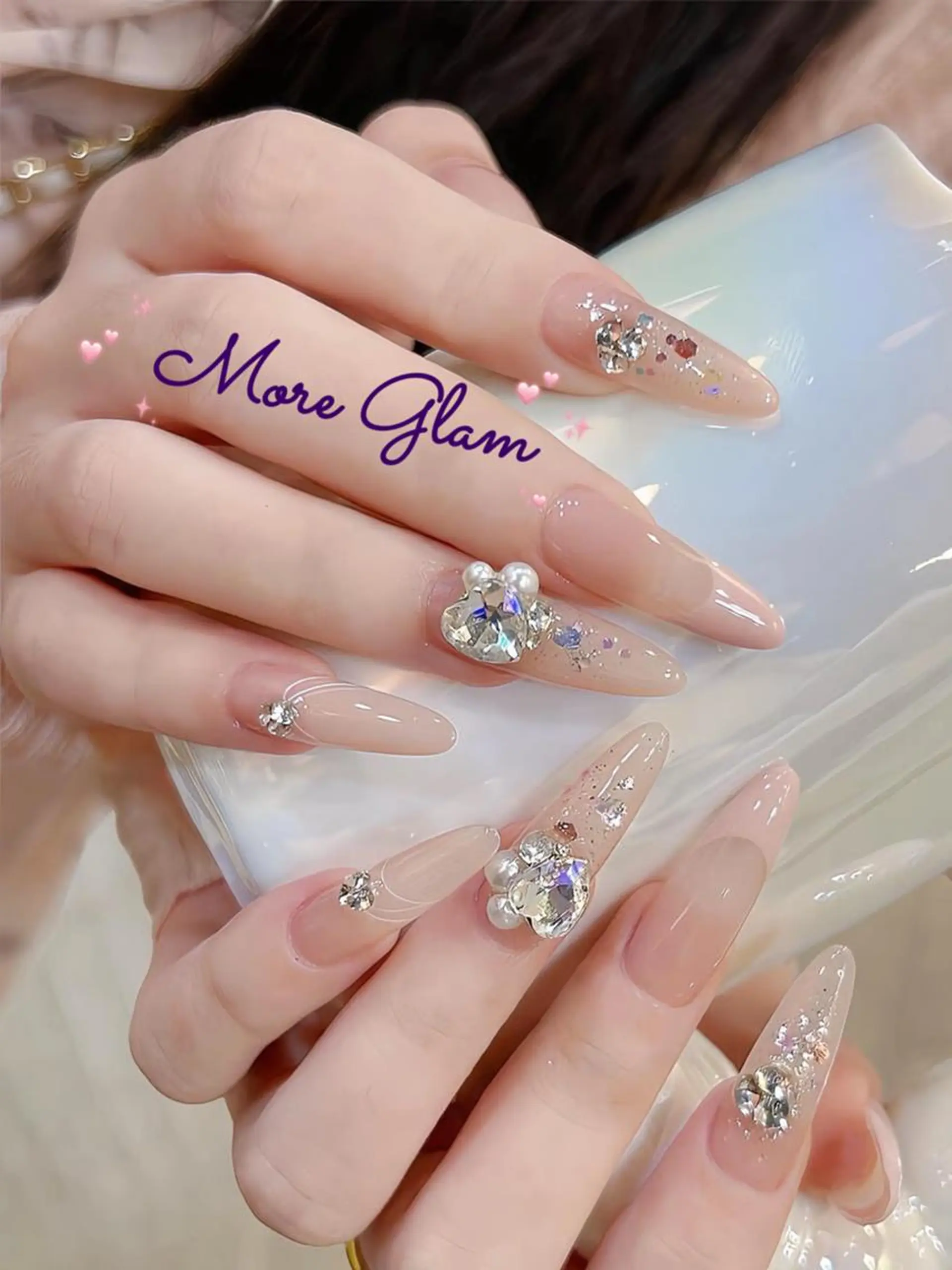 ネイル 長さ出し フットネイル フレンチネイル ジェルネイル ガラスフレンチ MoreGlam ネイルのネイルデザイン