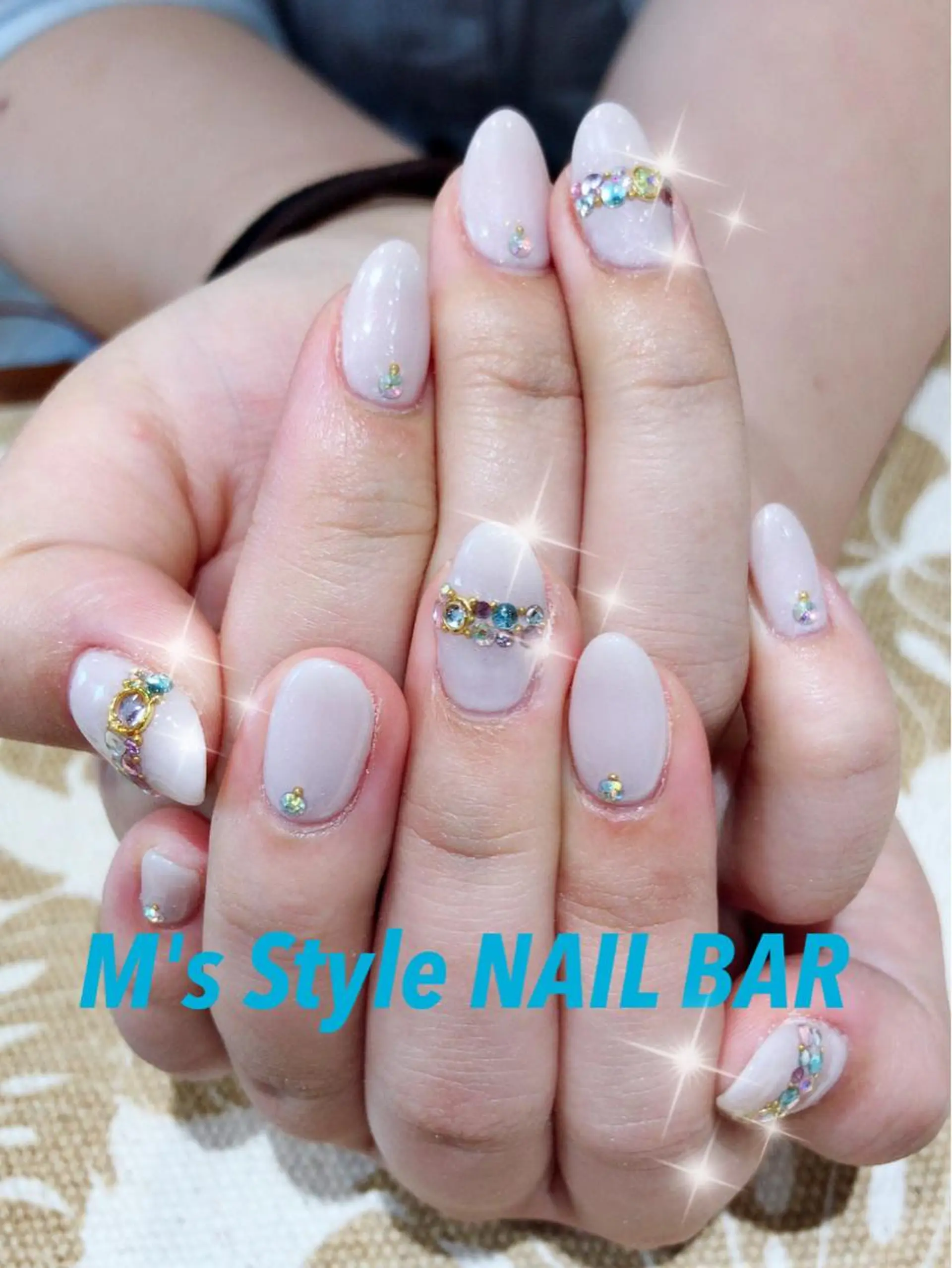 ネイル ブルー ストーンネイル M's Style NAIL BARのネイルデザイン