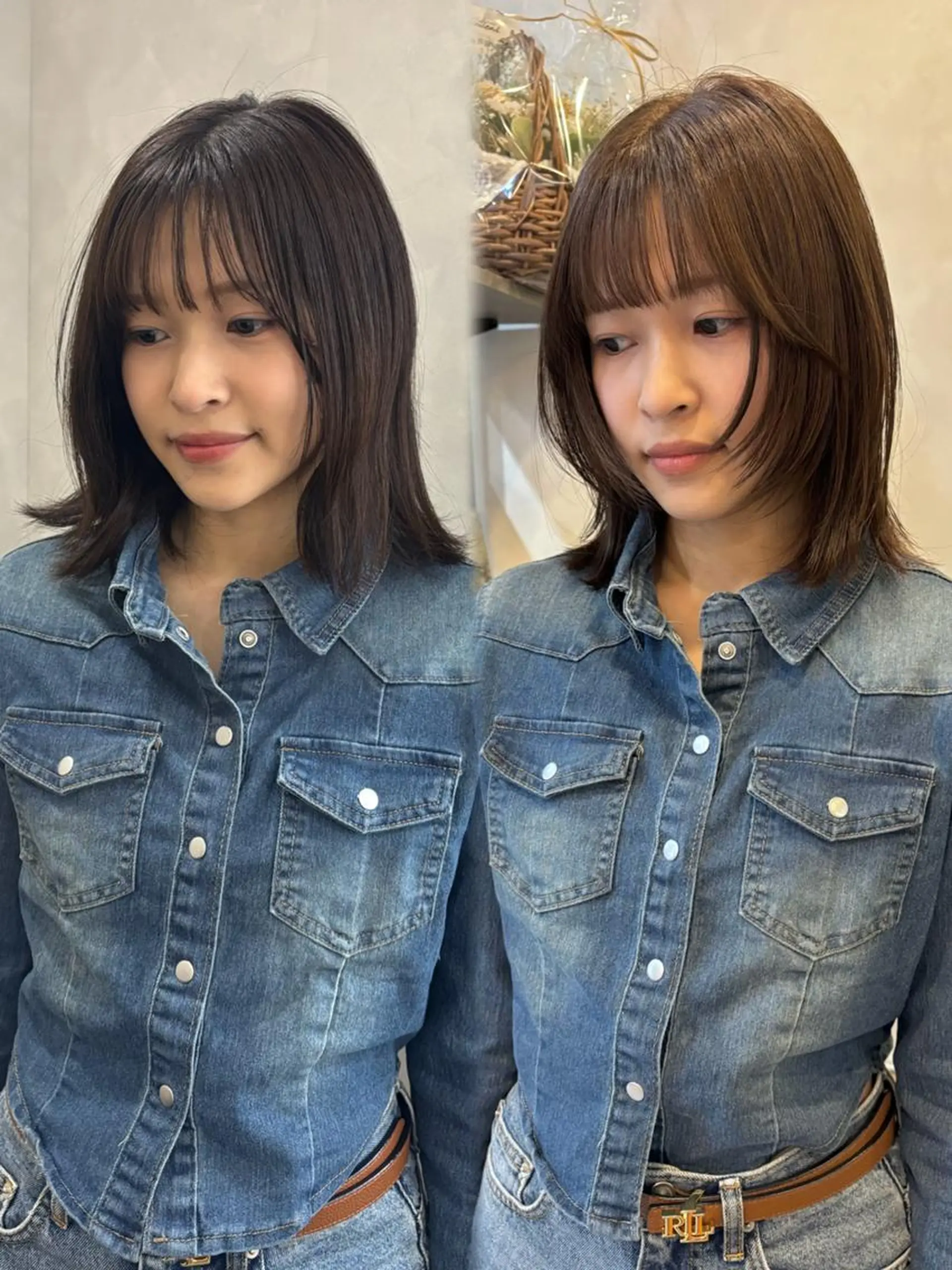 ミディアム カラー ベージュカラー オリーブベージュ レイヤーカット 似合わせボブカット/ 髪質改善/細川実知香のヘアスタイル