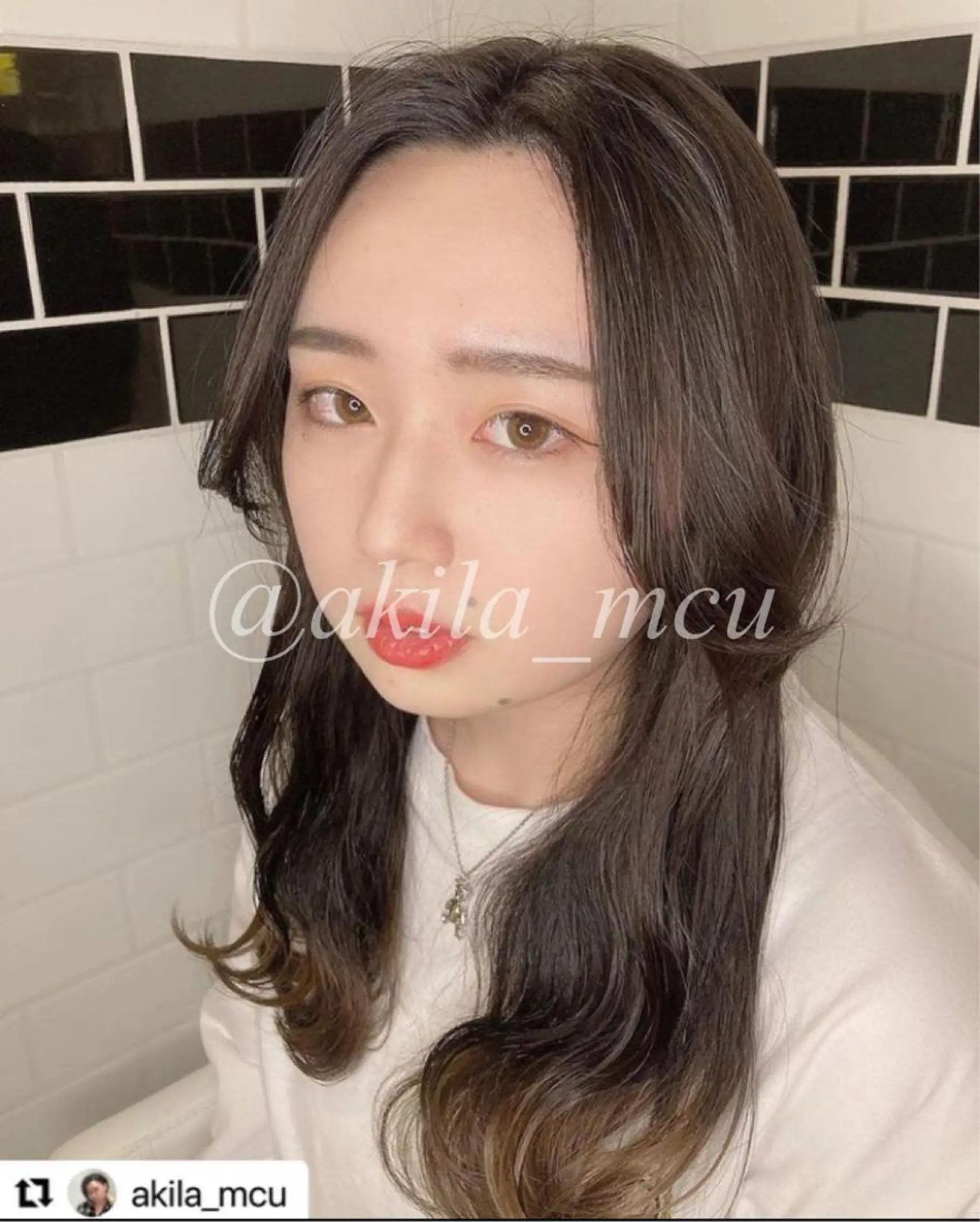 ロング カラー ヘアアレンジ ブリーチ 韓国風ヘア エグチ アキラのヘアスタイル