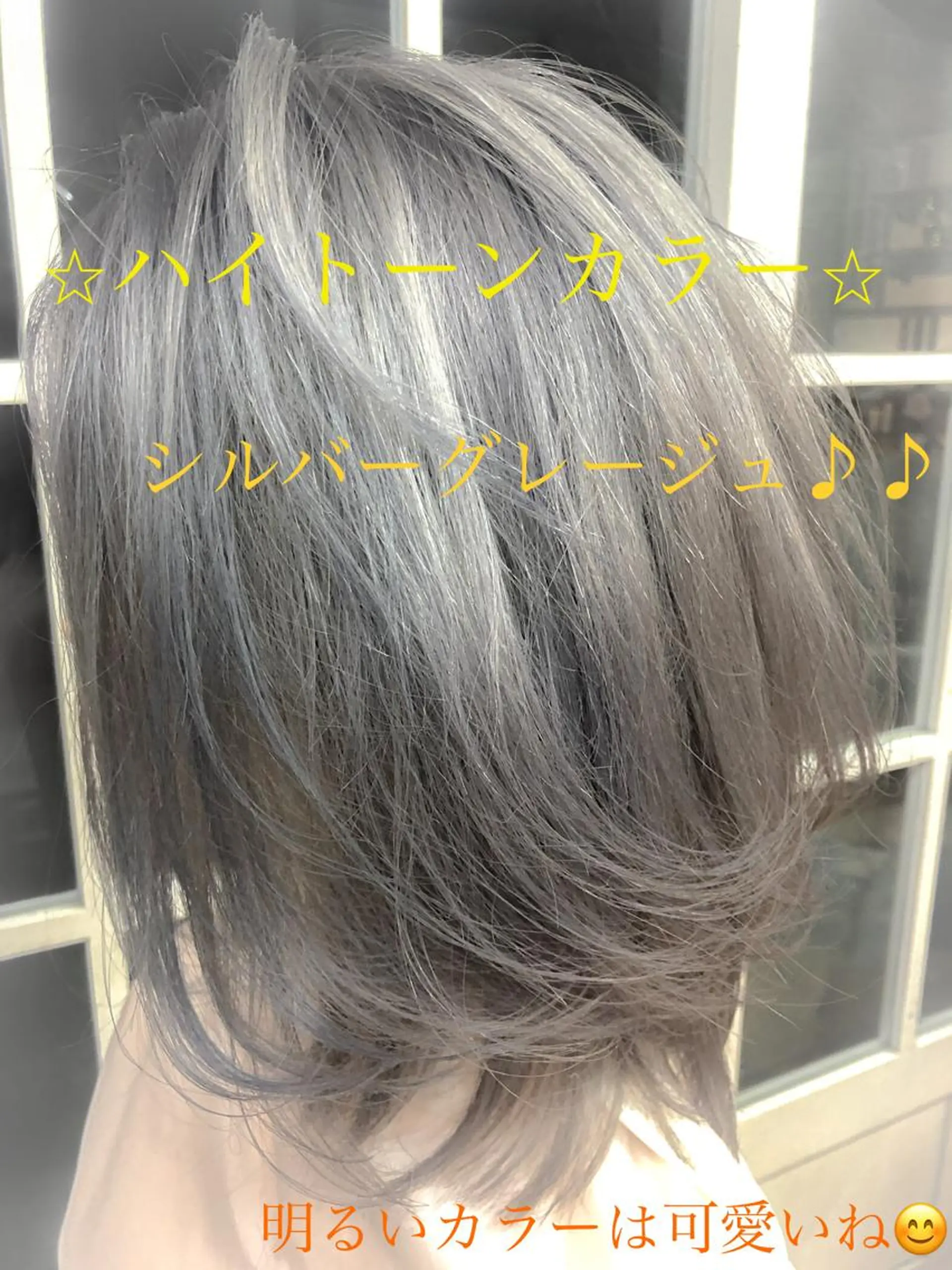 ミディアム カラー ブリーチ グレージュ ハイトーンカラー シルバー シルバーグレージュ 服部 聡洋のヘアスタイル