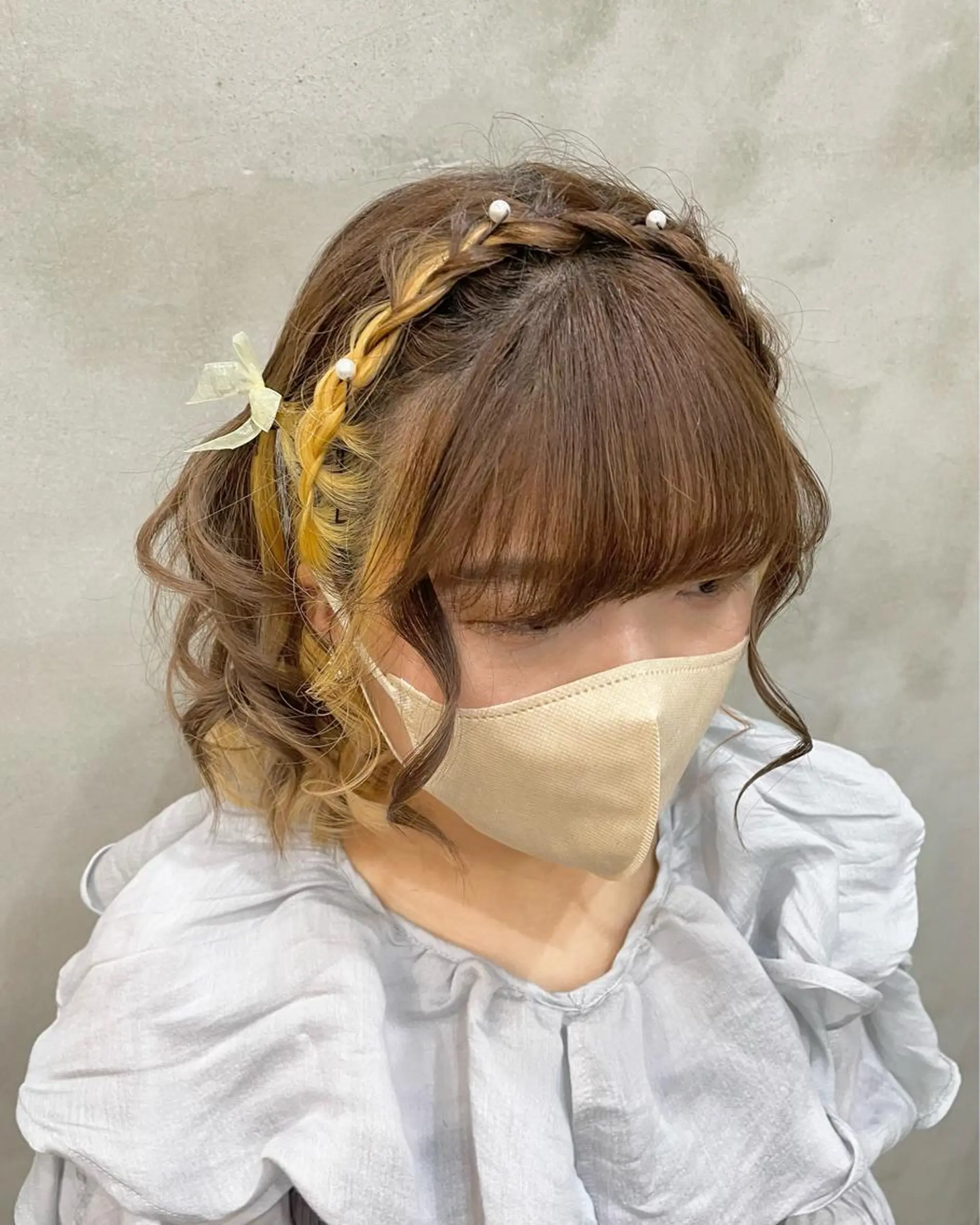 ショート ヘアアレンジ ハーフアップ ヘアセット 【ピンク/韓国ヘア/ ヘアセット】亜海のヘアスタイル