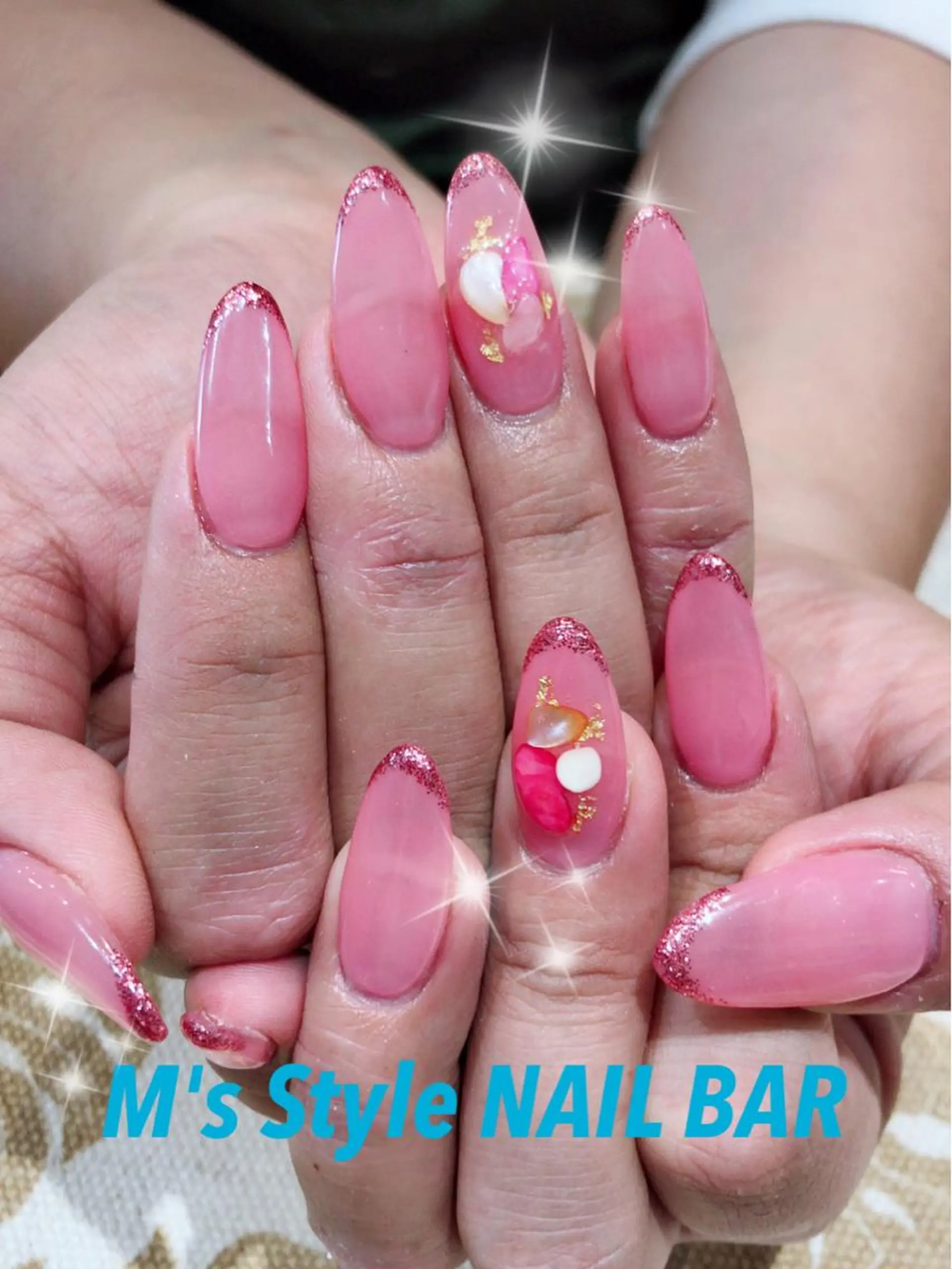 ネイル クリアネイル 持ち込み ピンク ハンドネイル M's Style NAIL BARのネイルデザイン