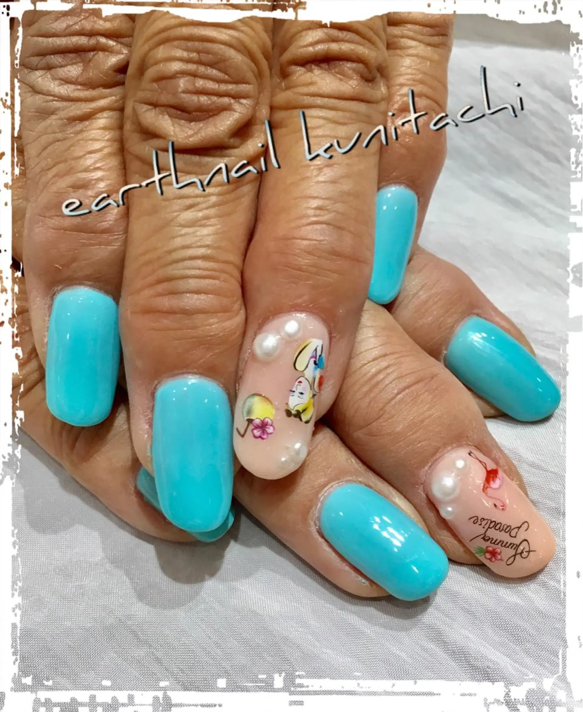 ネイル ブルー 佐藤 まりえのネイルデザイン