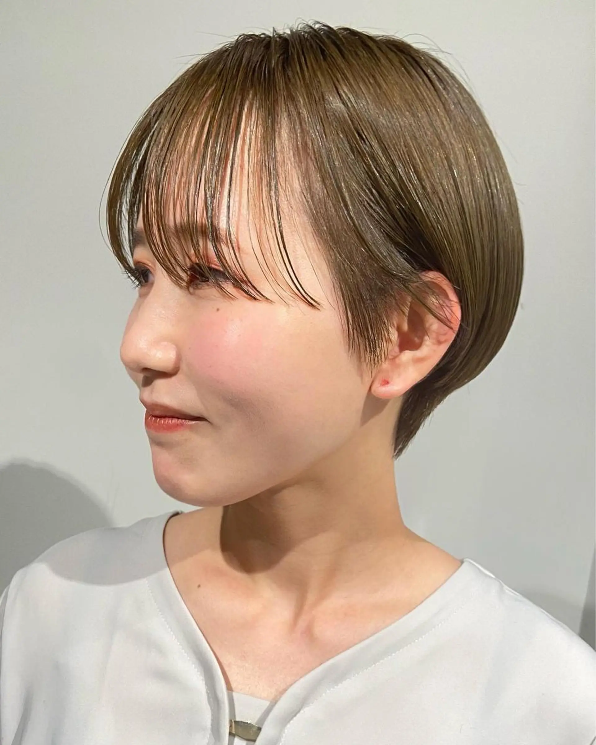 ショート カラー ハンサムショート 丸みショート ベージュカラー くびれヘア ショートヘア カット ヘアカラー 大人ヘア/ショート/ ボブ/レイヤーのヘアスタイル