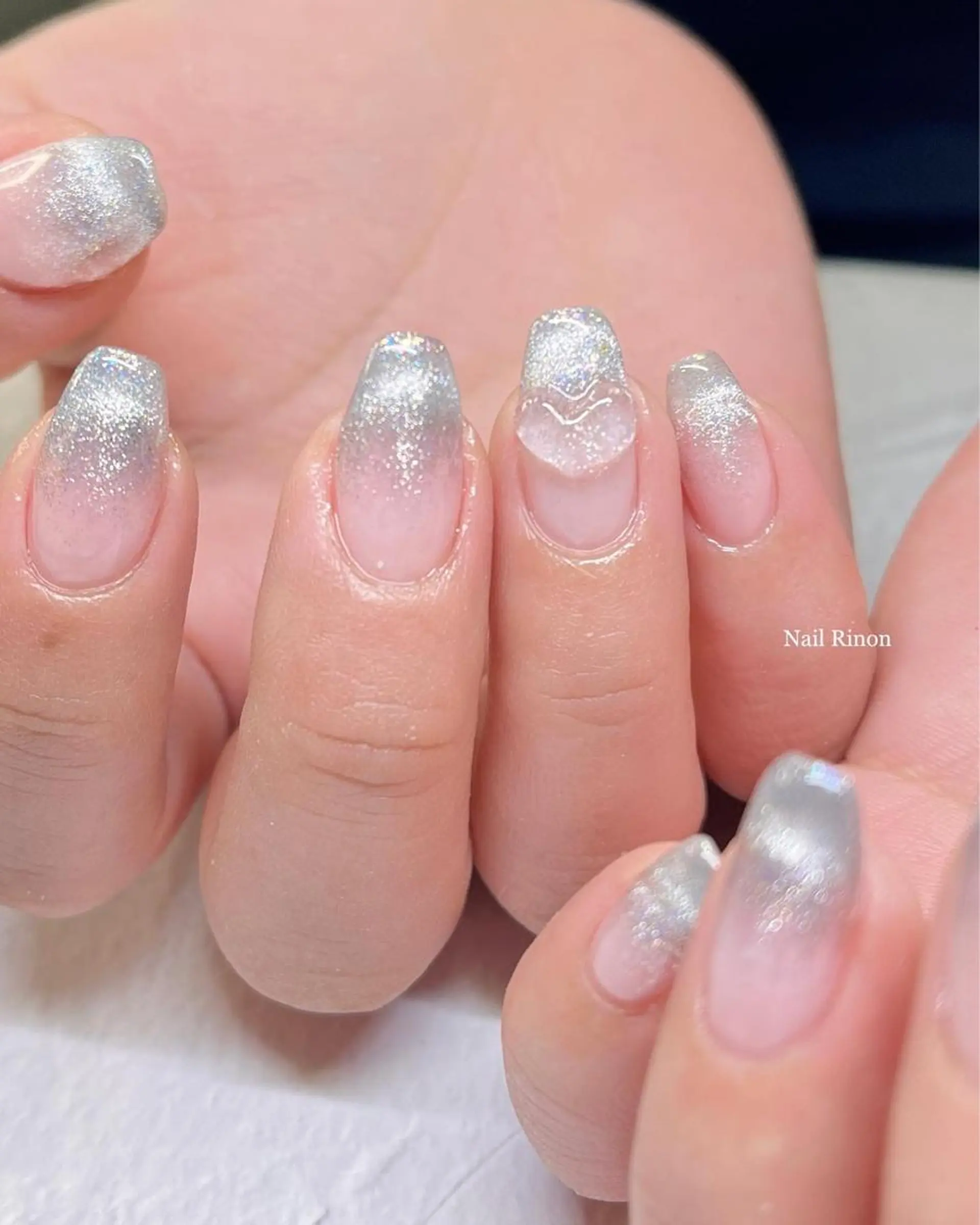 ネイル クリアネイル グラデーション ハート マグネットネイル ハンドネイル Nail Rinonのネイルデザイン