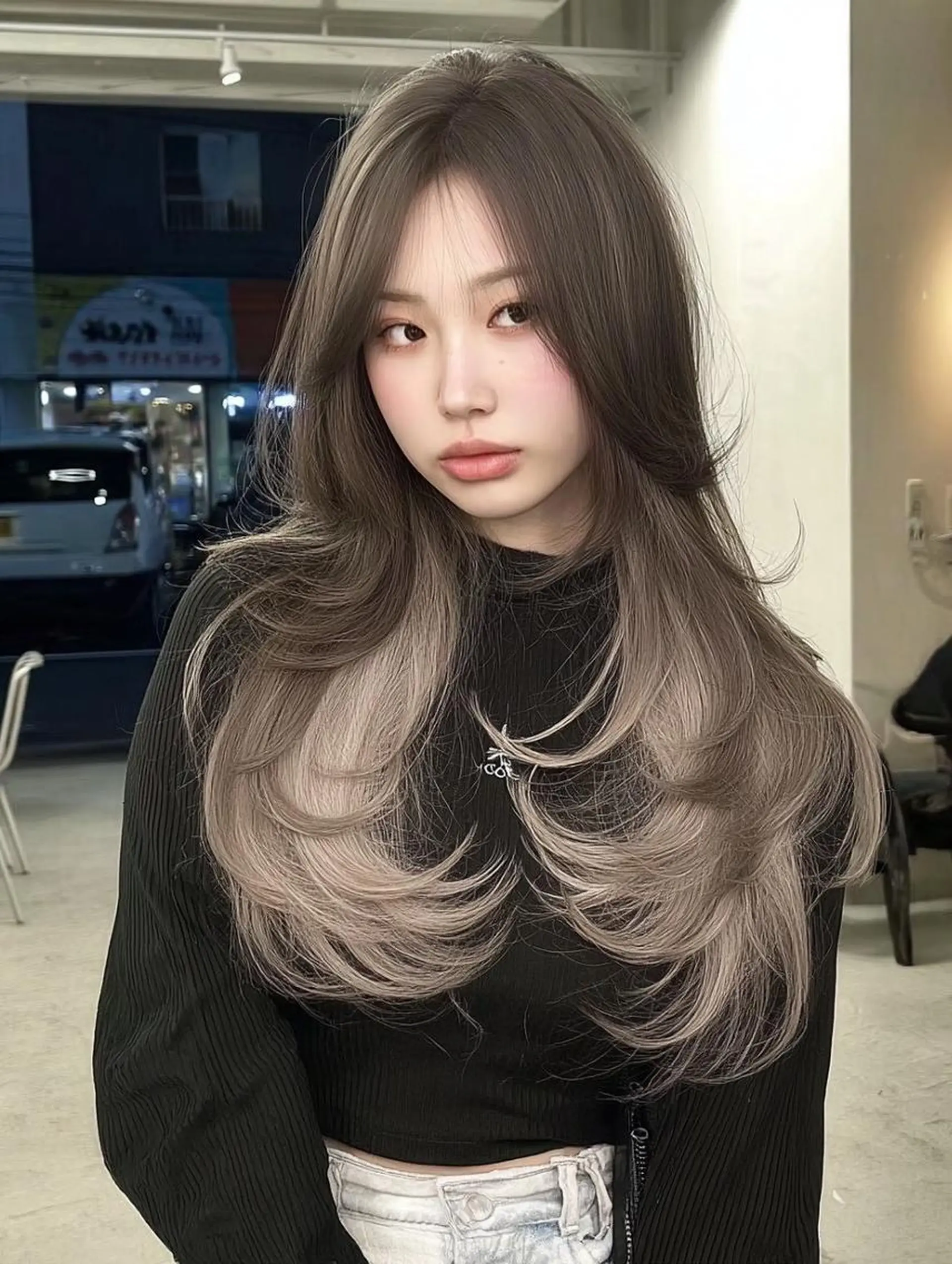 ミディアム ボブ 髪質改善 韓国風ヘア レイヤーカット 縮毛矯正 カット ヘアカラー 祖慶 歩のヘアスタイル
