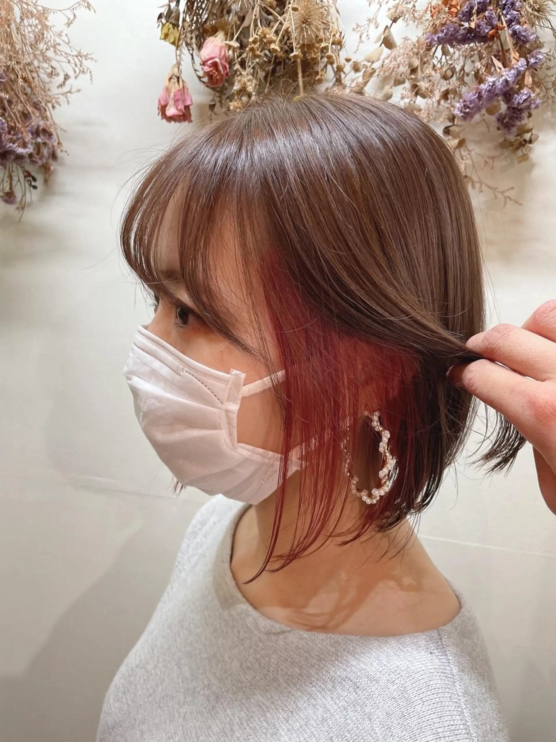 ミディアム カラー ブラウンカラー 透明感カラー インナーカラー ピンクカラー 足立 悠輔のヘアスタイル