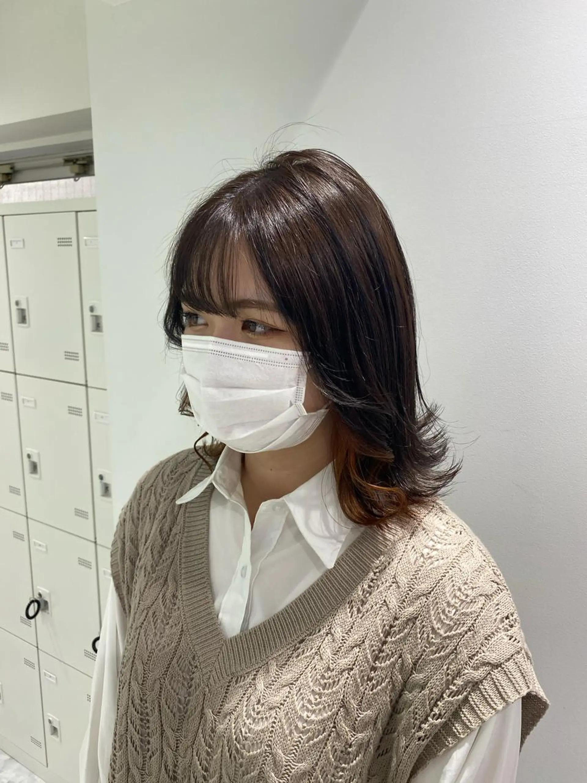 セミロング カラー パーマ ヘアアレンジ ネイル マツエク・マツパ 韓国風ベージュ🤎 赤みなし🌿横浜🤎のヘアスタイル