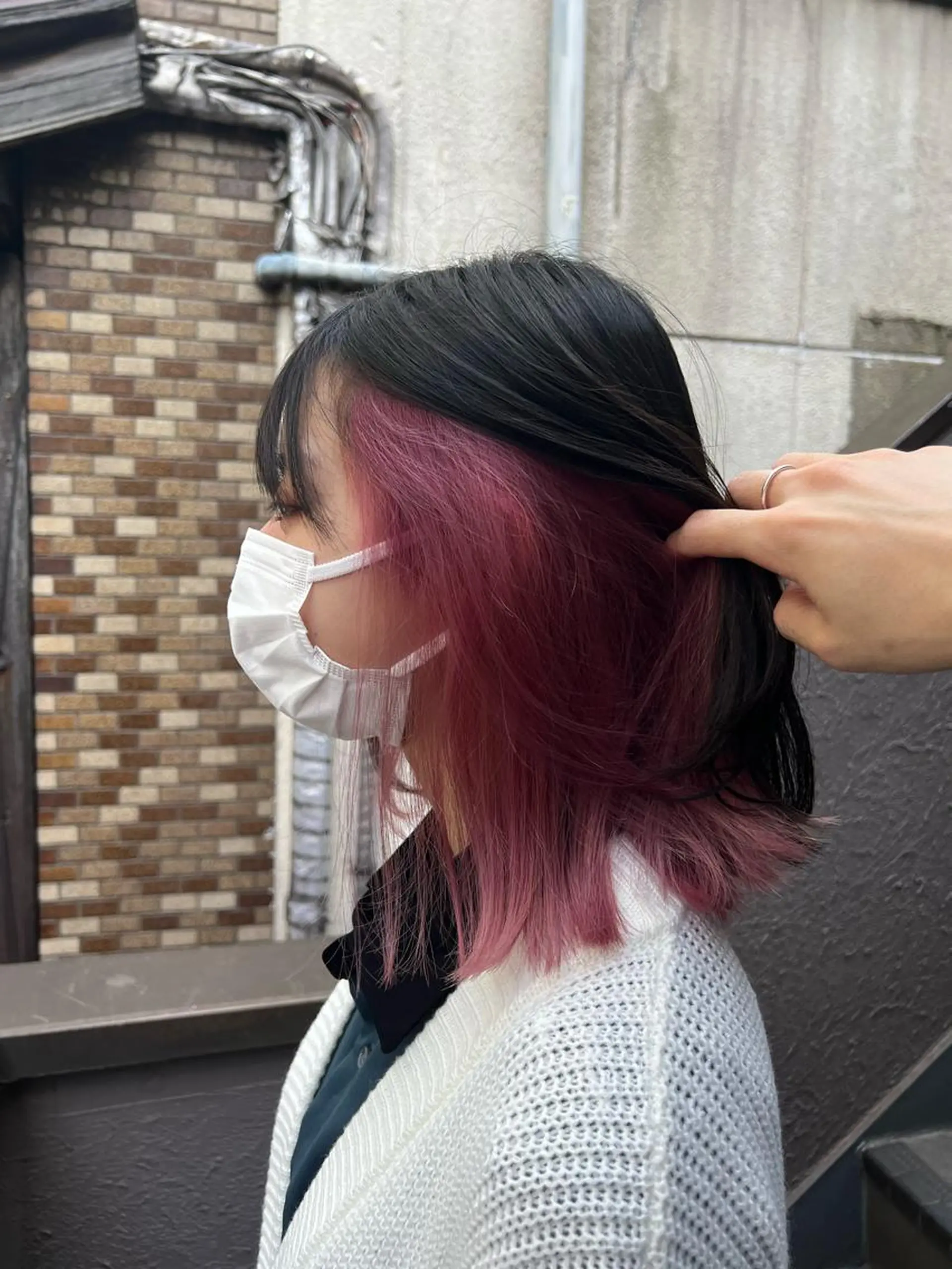 ミディアム カラー ブリーチ インナーカラー ピンクカラー パープルカラー 韓国風パーマ/ 菅沼 成郷のヘアスタイル