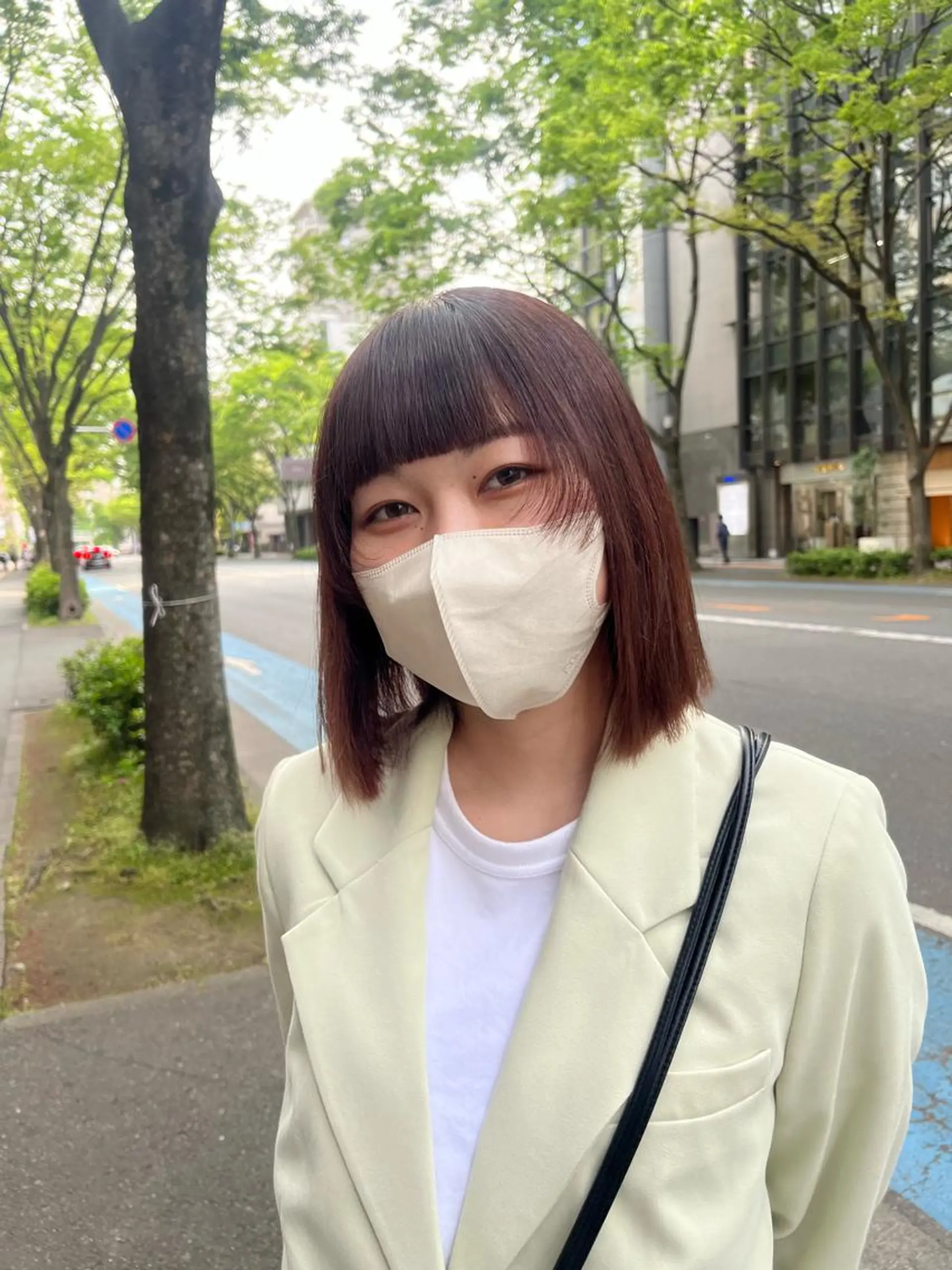 ミディアム 縮毛矯正 こまつばらみお/レイ ヤー/ダブルカラーのヘアスタイル