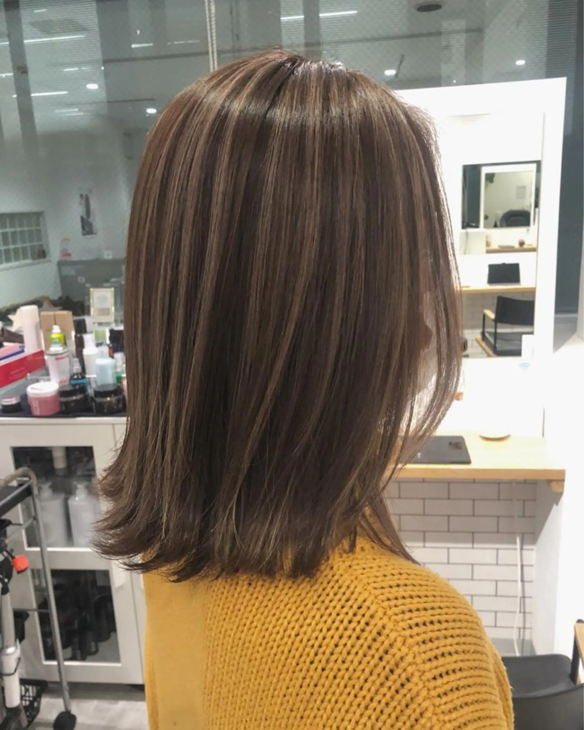 ミディアム カラー ベージュカラー ハイライトカラー ハイライト 京都美容師 塩のヘアスタイル