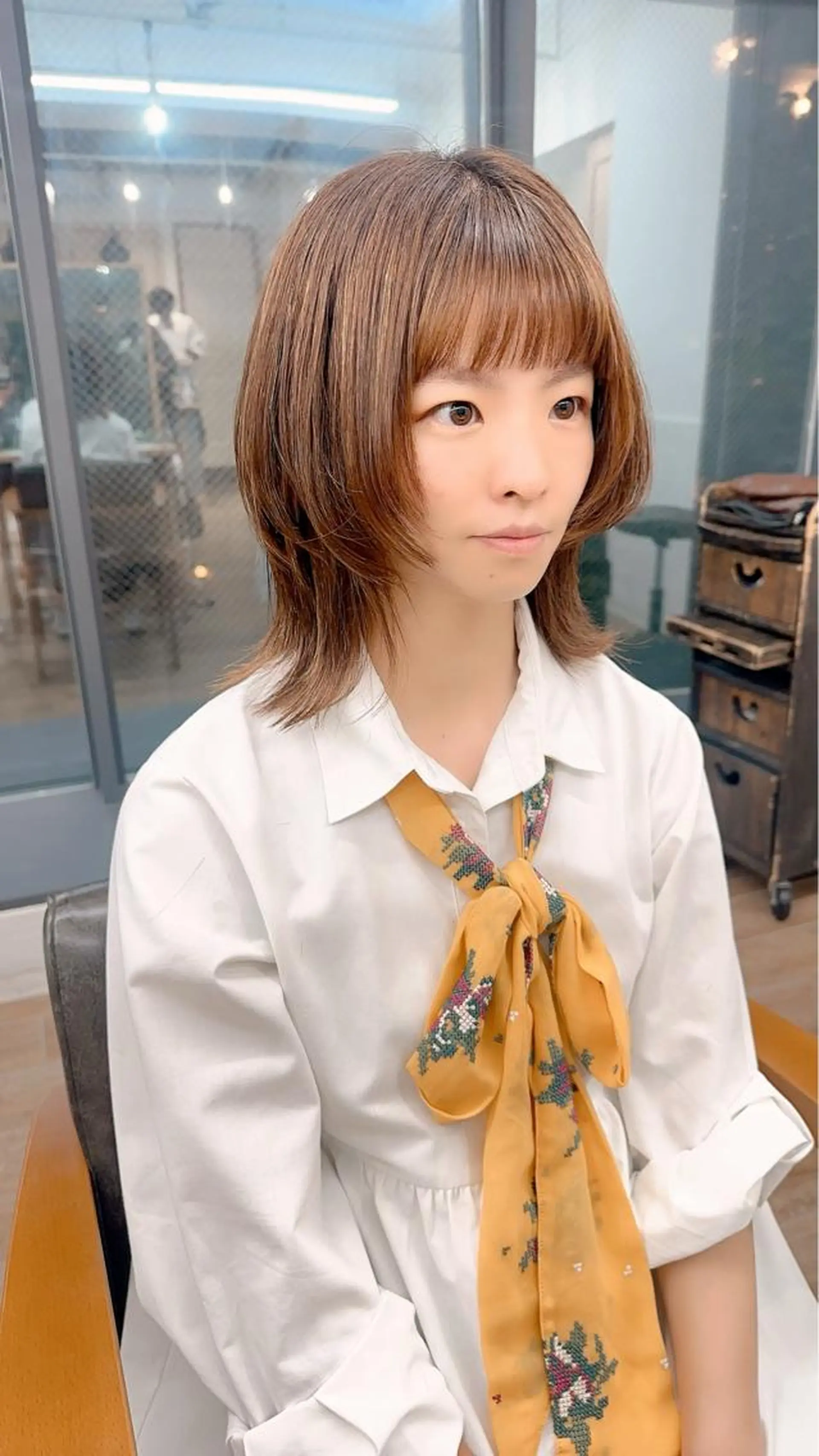 ミディアム カラー パーマ ヘアアレンジ メンズ キッズ ネイル マツエク・マツパ アイブロウ カット 縮毛矯正 レイヤーカット 🌿透け感カラーのヘアスタイル