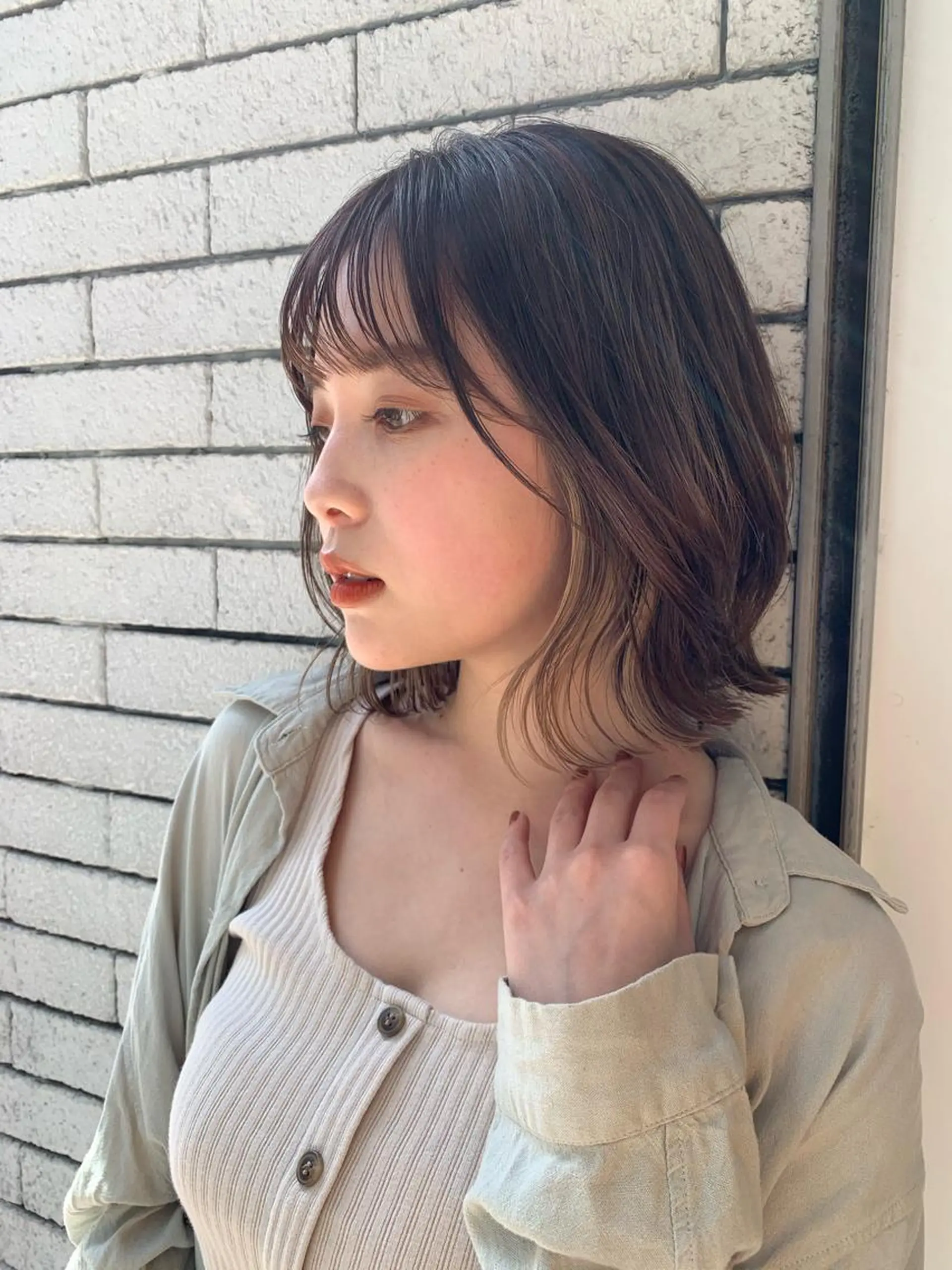 ミディアム 山崎/ボブ縮毛矯正 レイヤー髪質改善のヘアスタイル