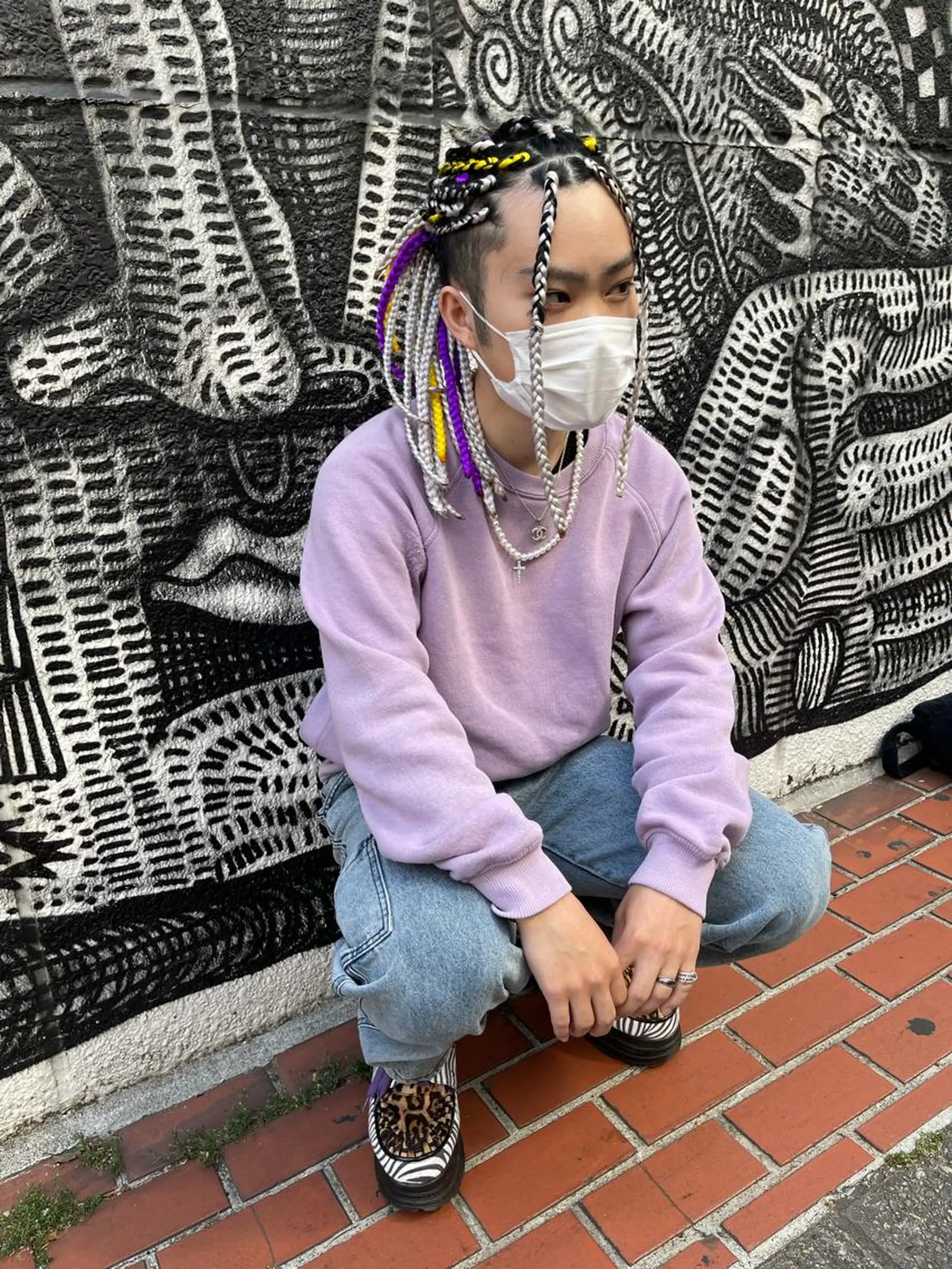 ロング カラー パーマ ヘアアレンジ メンズ マツエク・マツパ 黒髪 🌈派手髪エクステ ブレイズ🌈ひろとのヘアスタイル