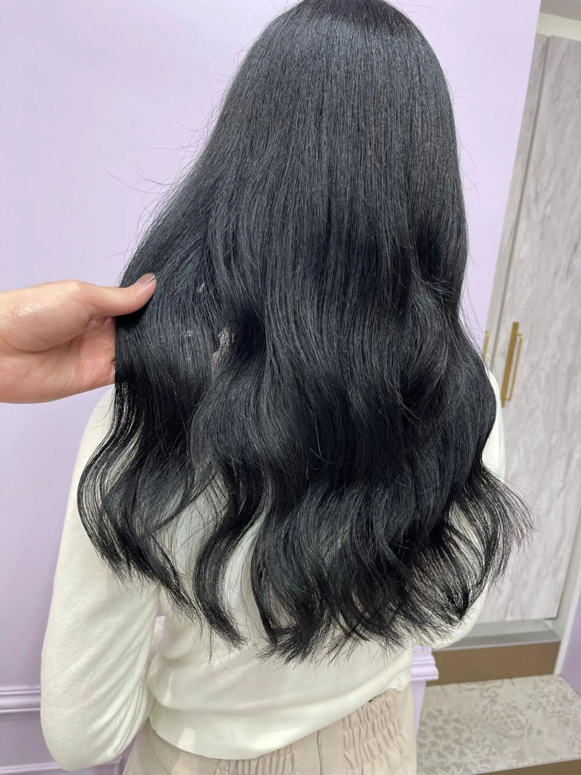 ロング カラー 黒髪 ブルーカラー ブルーブラック 韓国風カラー 韓国風ヘア 福西 洋斗のヘアスタイル