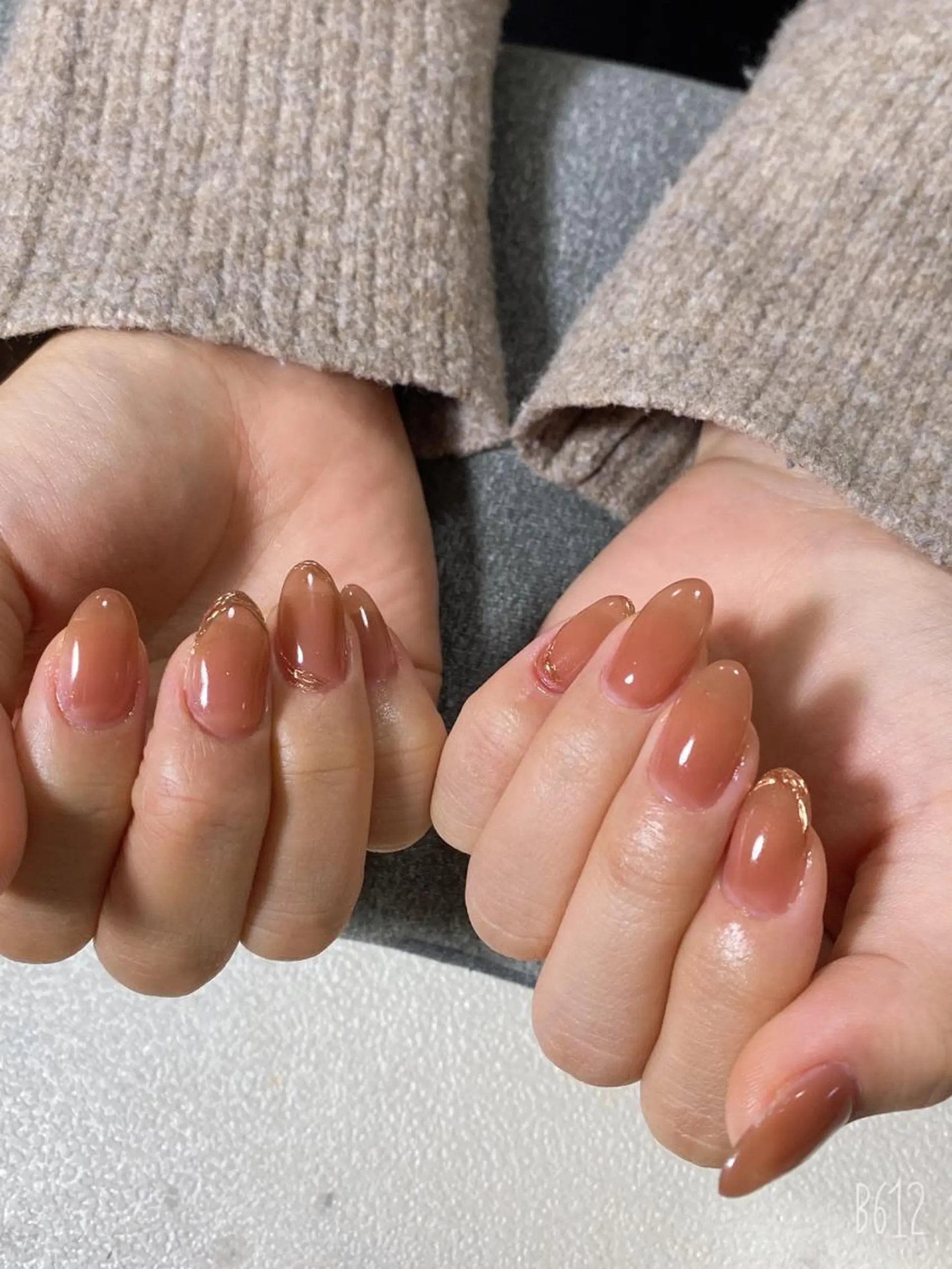 ネイル アートネイル ブラウン クリアネイル ミラーネイル ハンドネイル 鶴橋wooone nail.rieのネイルデザイン