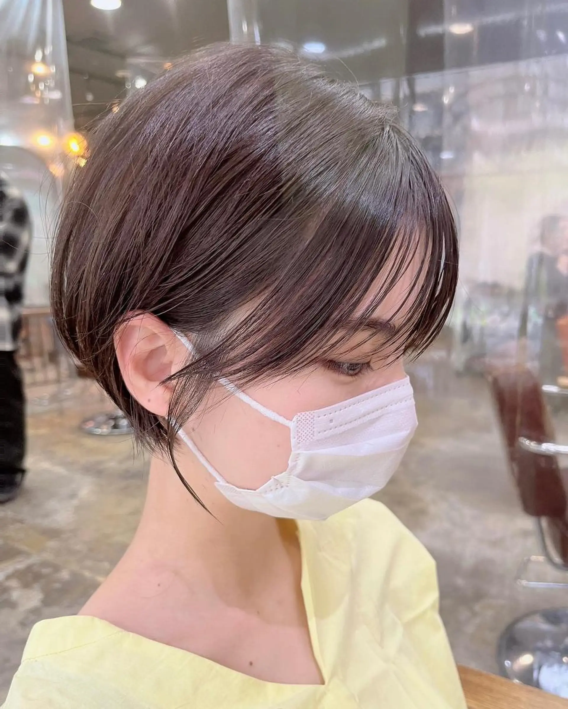 ショート アッシュ ミストバング パープルカラー ボブ ハイライト 初めでも安心🌟 newi町田✂のヘアスタイル