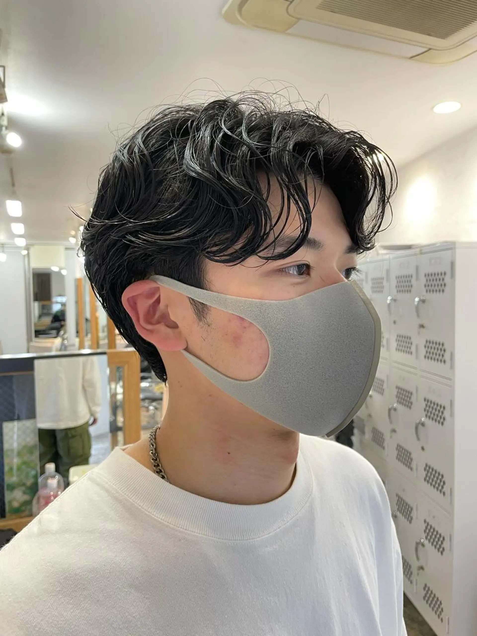 パーマ メンズ 透明感カラー 大人グレージュ有村のヘアスタイル