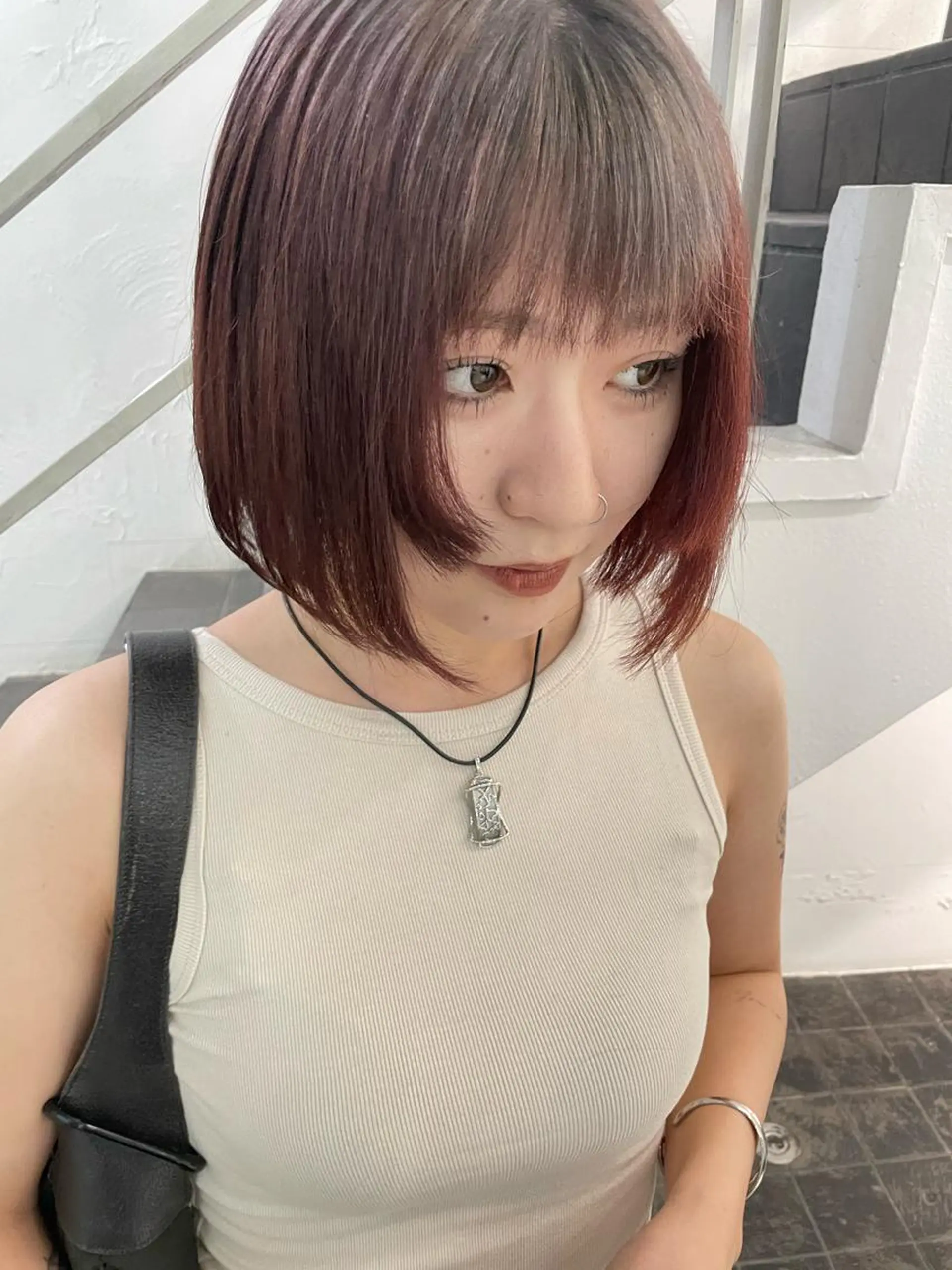 ミディアム カラー ミディアムパーマ バレイヤージュ ブリーチ ケアブリーチ デザインカラー ヘアカラー トリートメント スパイラルパーマ 🌐hina⭐️のヘアスタイル