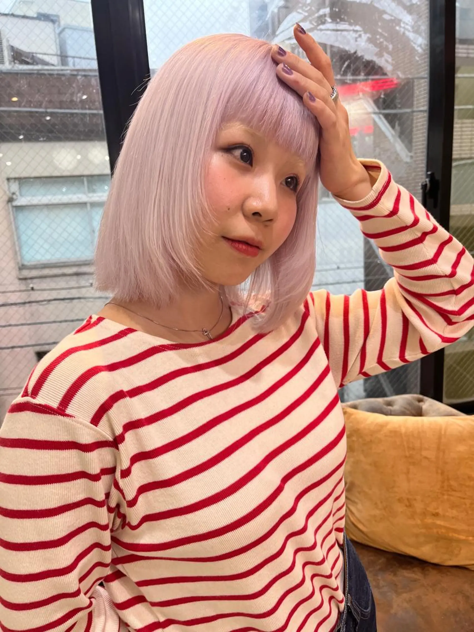 ミディアム カラー カット ヘアカラー トリートメント ハイトーンを育てる ブリーチカラー/牧原のヘアスタイル