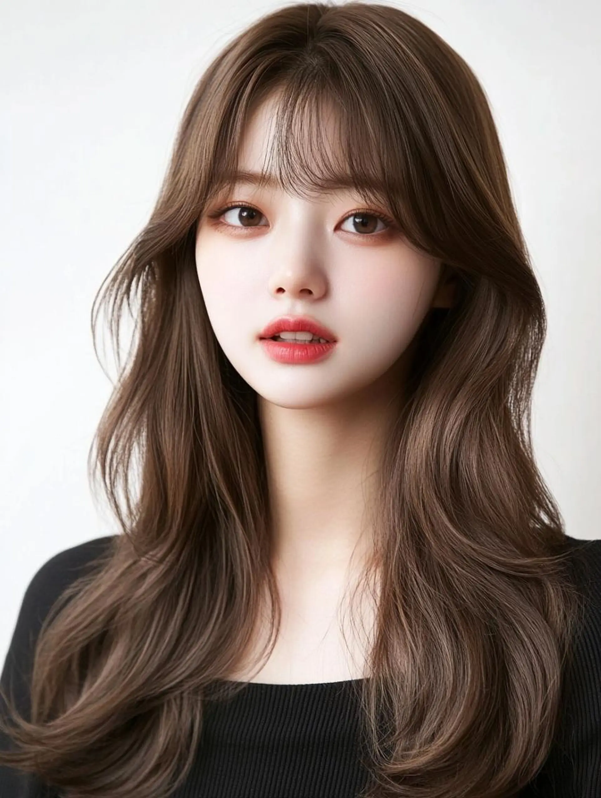 セミロング カラー 韓国ヘア/ブリーチ無 しWカラー/オリーブのヘアスタイル