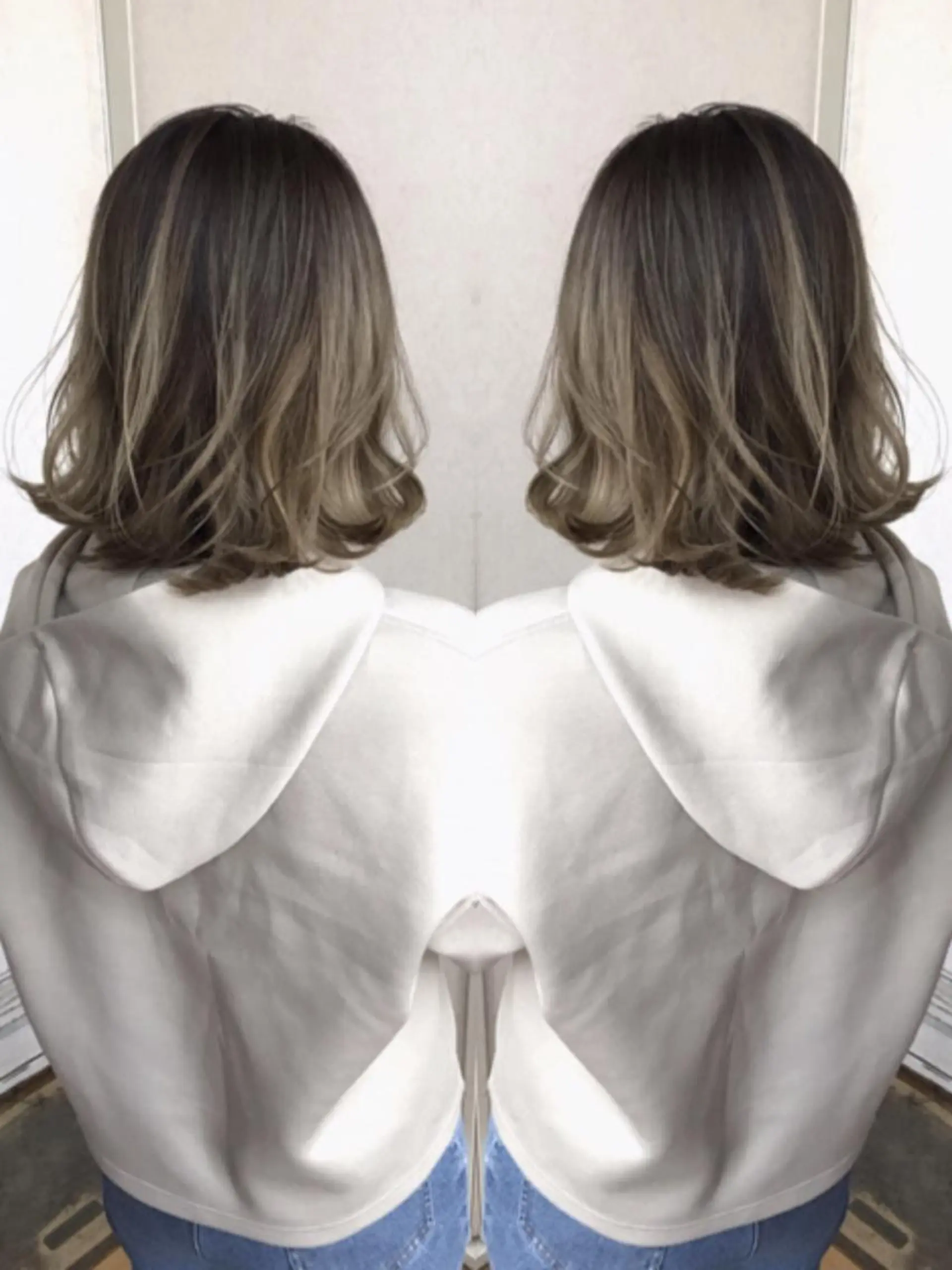 ミディアム カラー パーマ バレイヤージュ グラデーションカラー グレージュ ハイライトカラー ミルクティーグレージュ ヘアカラー トリートメント 三輪 太一のヘアスタイル