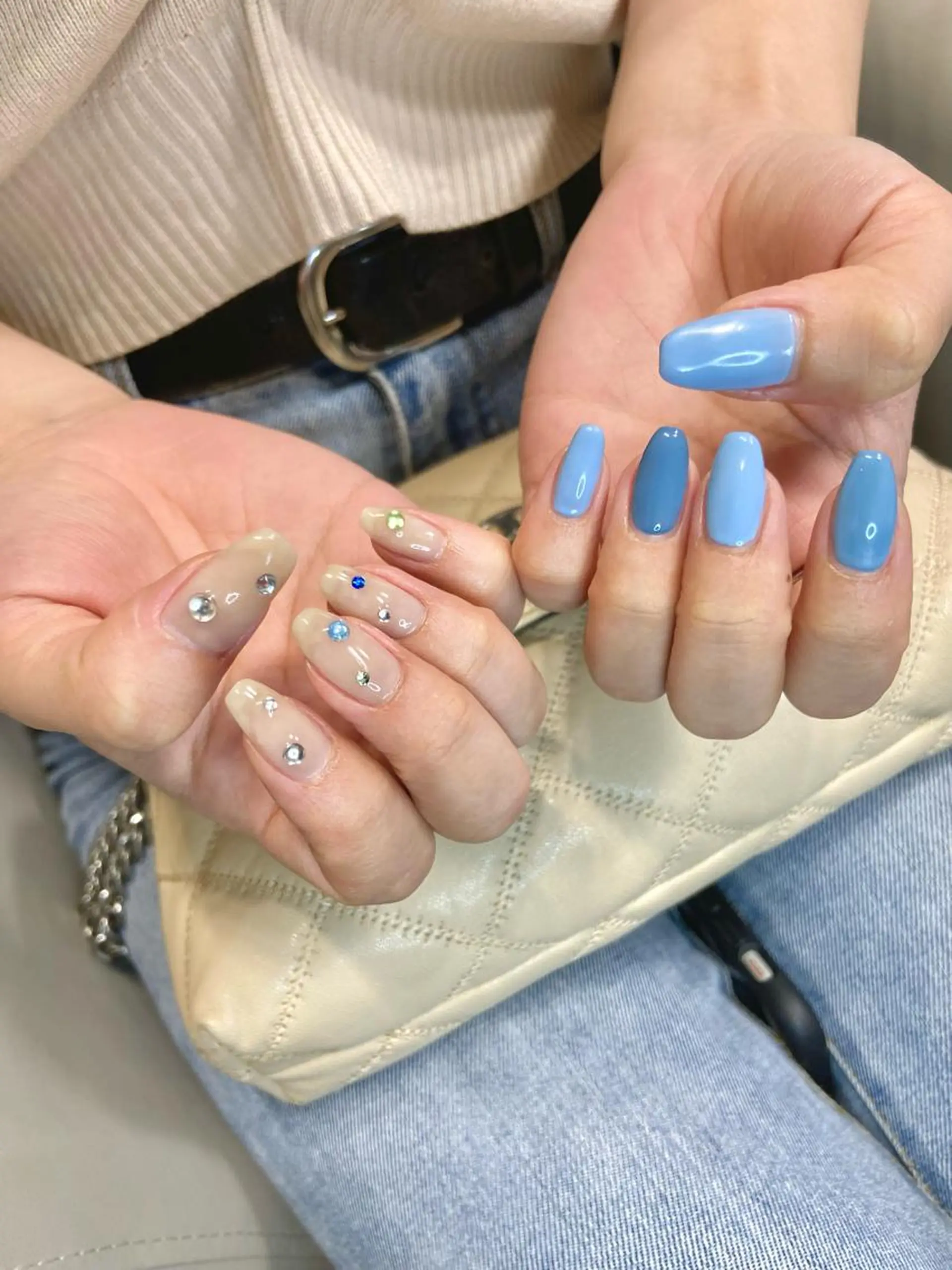 ネイル ブルー 韓国ネイル ストーンネイル salon de oct.のネイルデザイン