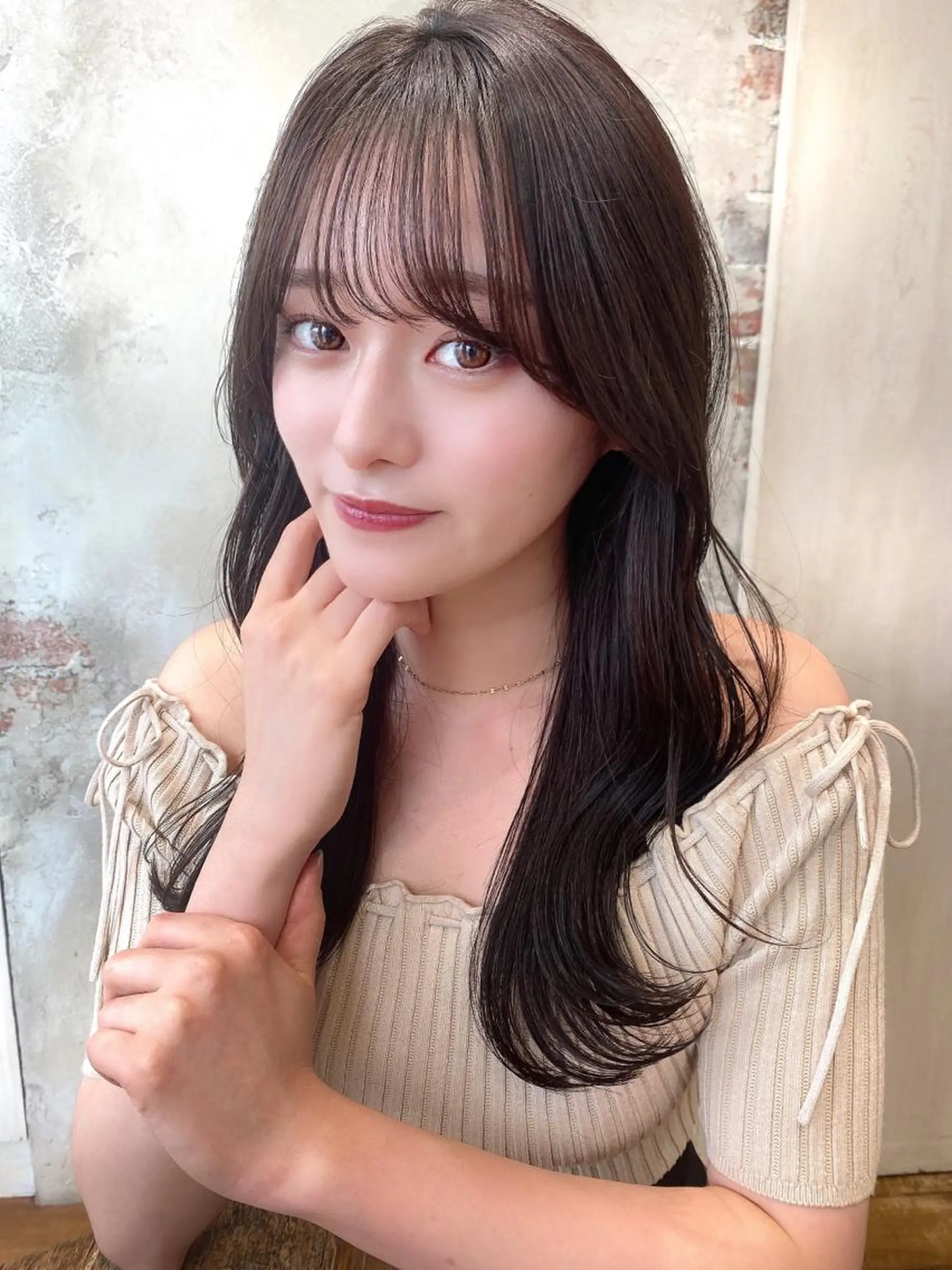 セミロング カラー ベージュカラー ブラウンカラー ブラウンベージュ くびれヘア 顔周りカット 顔周り/くびれヘア 韓国ヘア💕風間るなのヘアスタイル