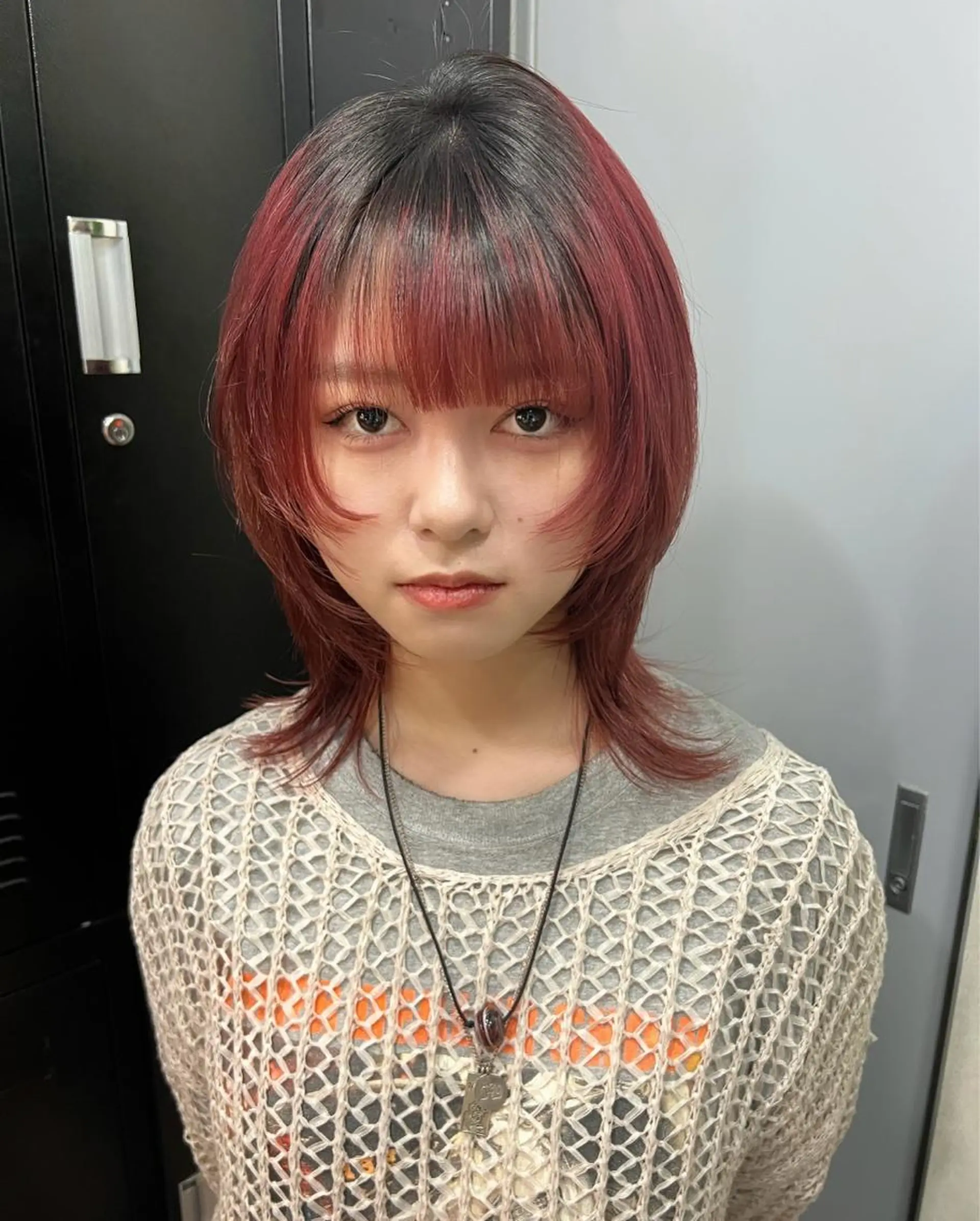 ミディアム カット ヘアカラー トリートメント ブリーチ/ウルフ ハッシュカット/石山のヘアスタイル