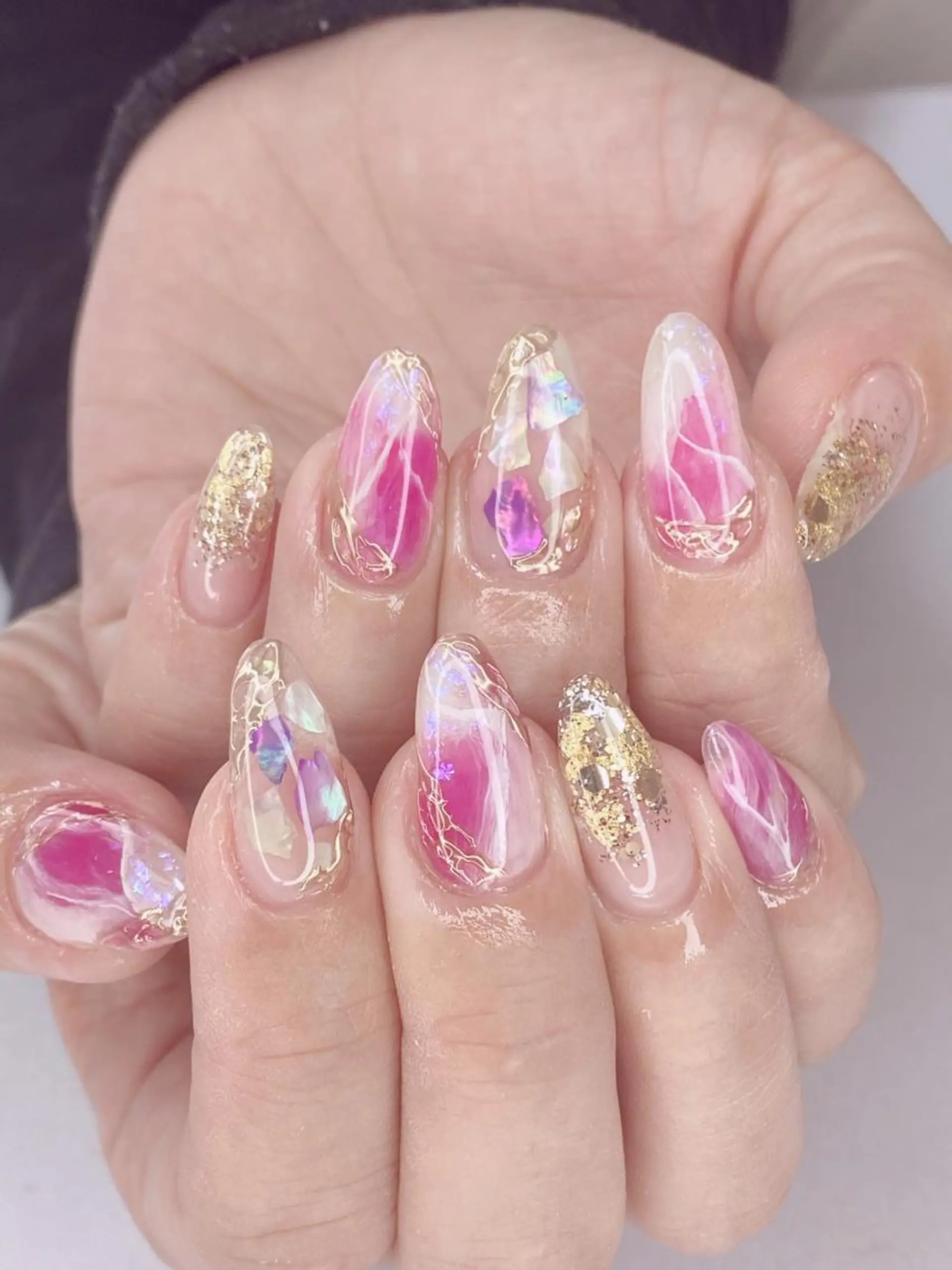 ネイル アートネイル オーロラネイル チークネイル 桜ネイル クリアネイル Nail Salon ertiのネイルデザイン