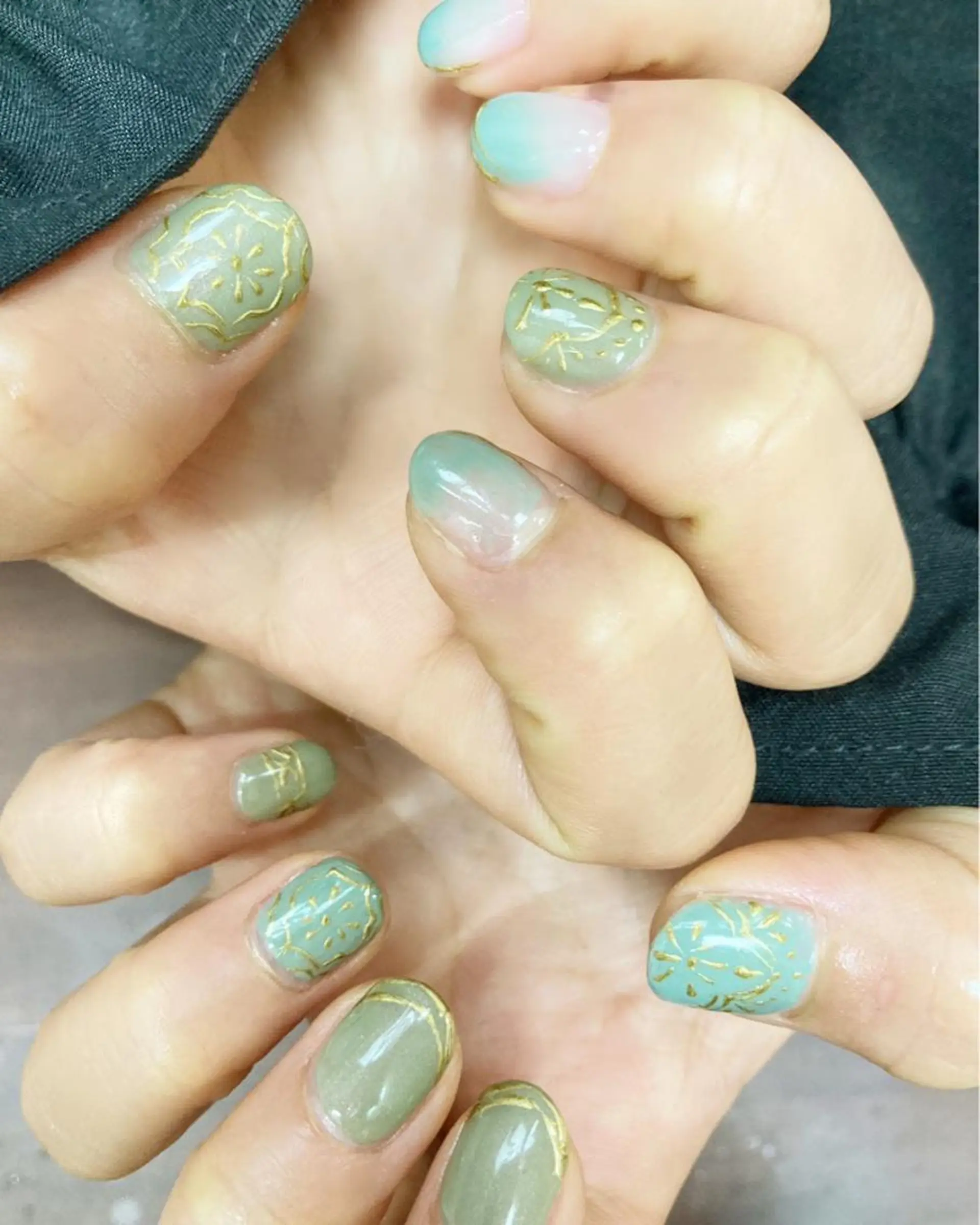 ネイル アートネイル グリーン 春ネイル MonFavori 坂田のネイルデザイン